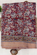 Beige Black Blue Red Cotton Saree