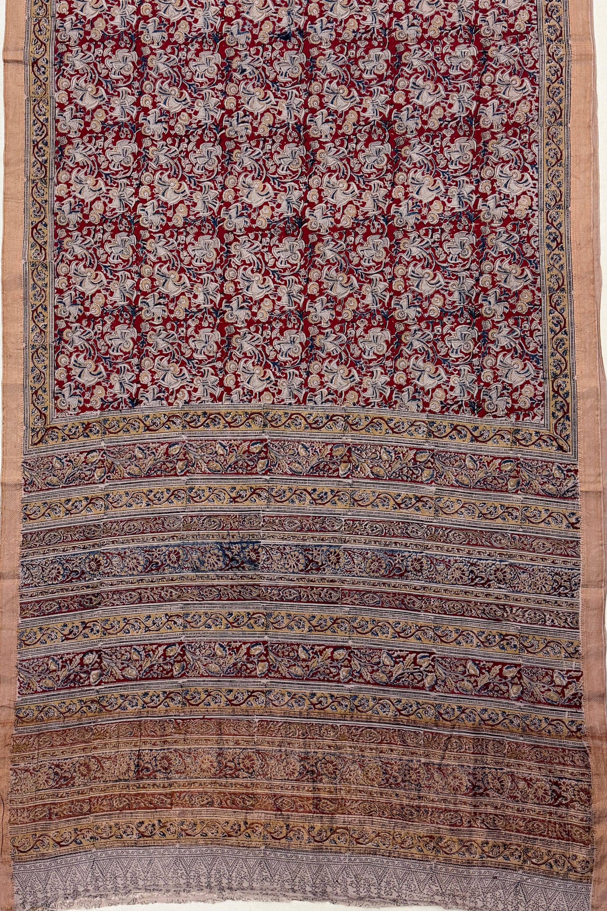Beige Black Blue Red Cotton Saree
