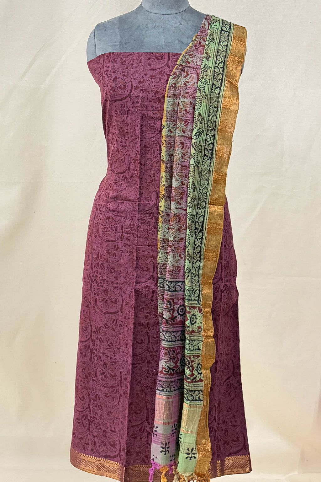 Magenta Pink ,Maroon ,Mustard Yellow Cotton Unstitched Suit