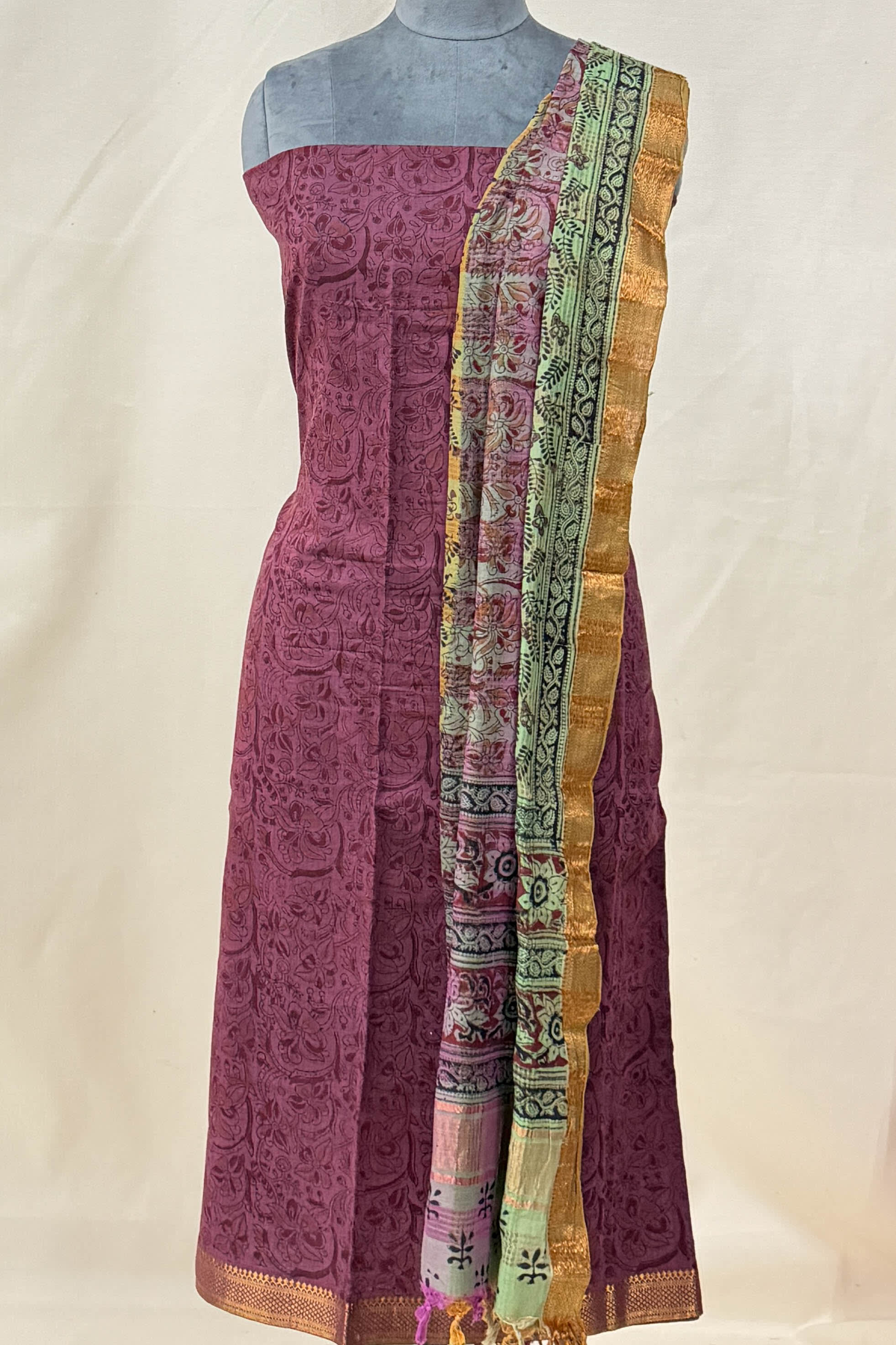 Magenta Pink ,Maroon ,Mustard Yellow Cotton Unstitched Suit