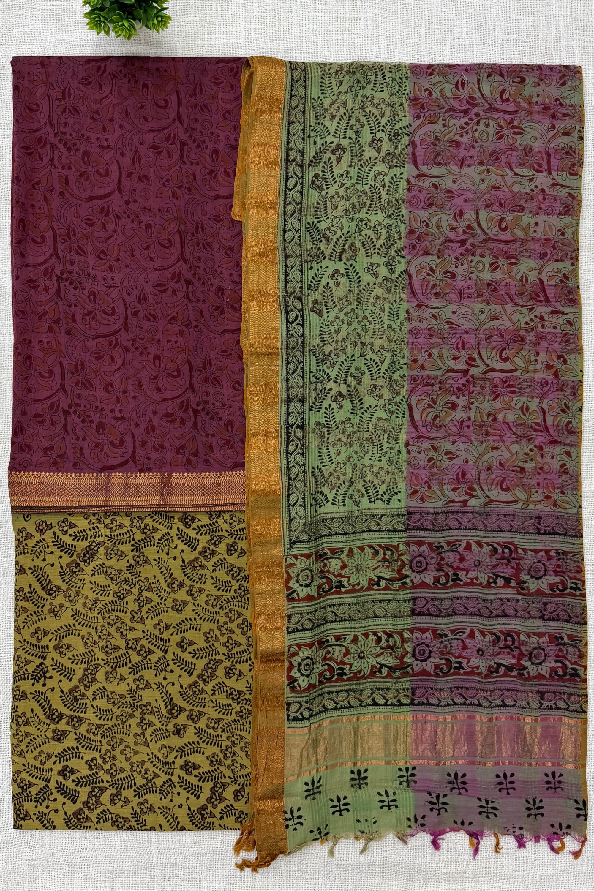 Magenta Pink ,Maroon ,Mustard Yellow Cotton Unstitched Suit