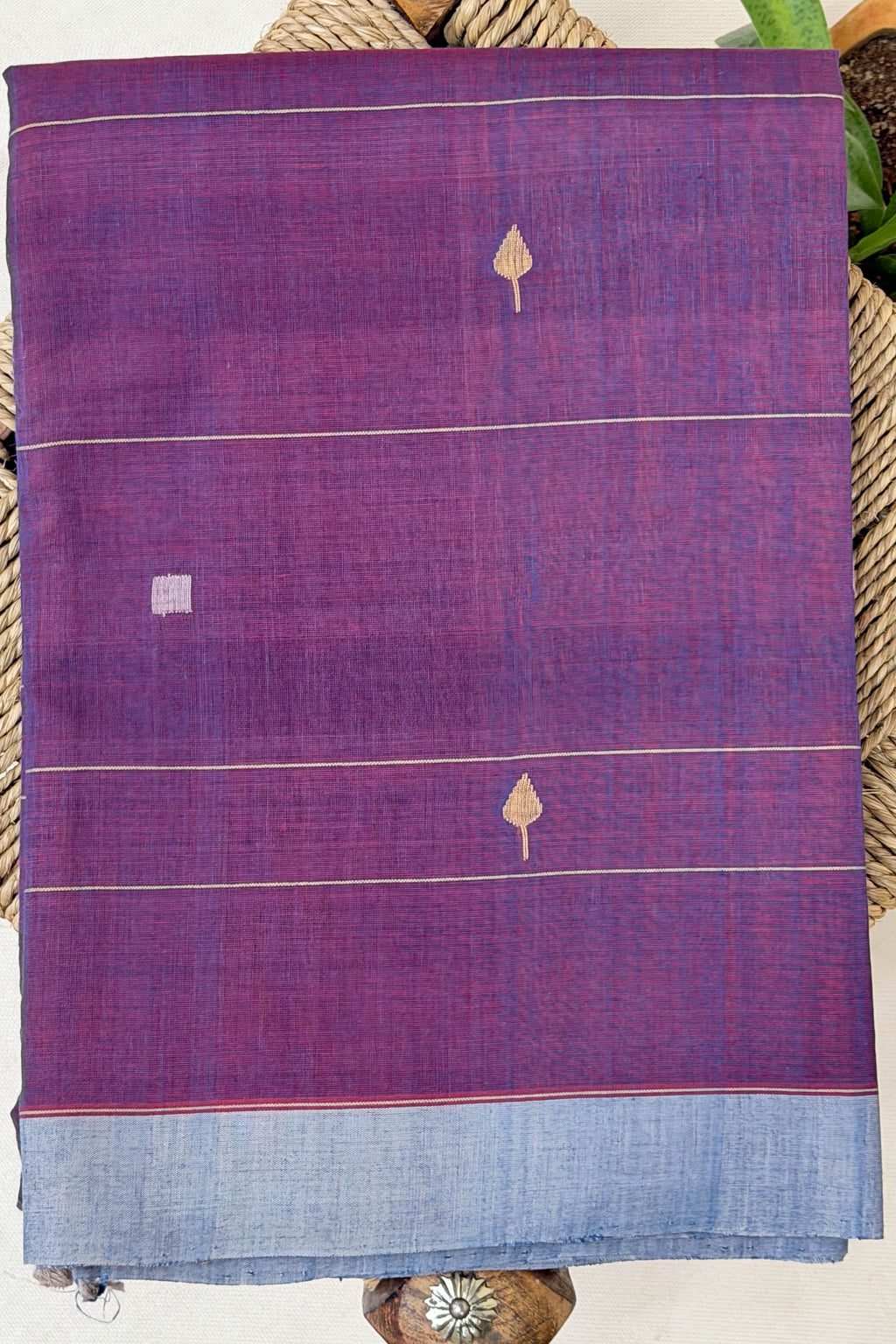 Beige Grey Maroon Khadi Saree