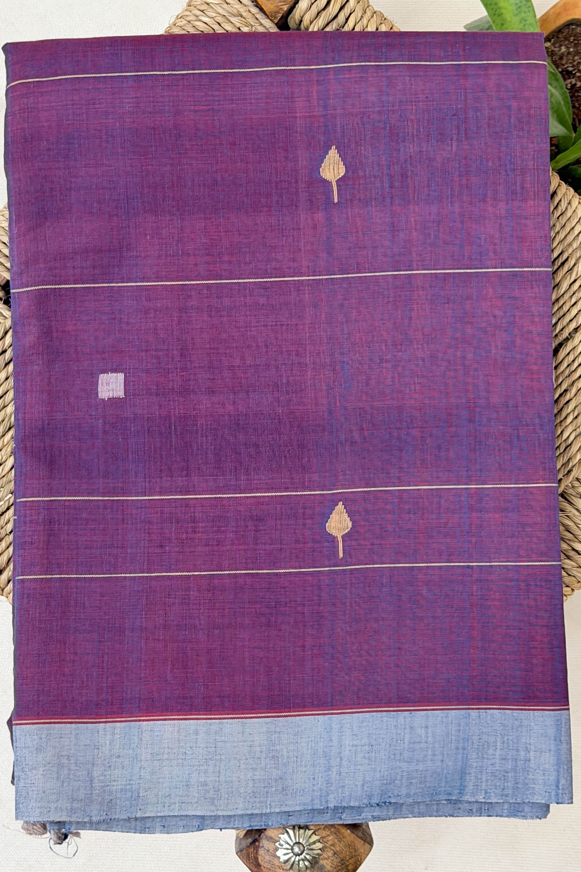 Beige Grey Maroon Khadi Saree