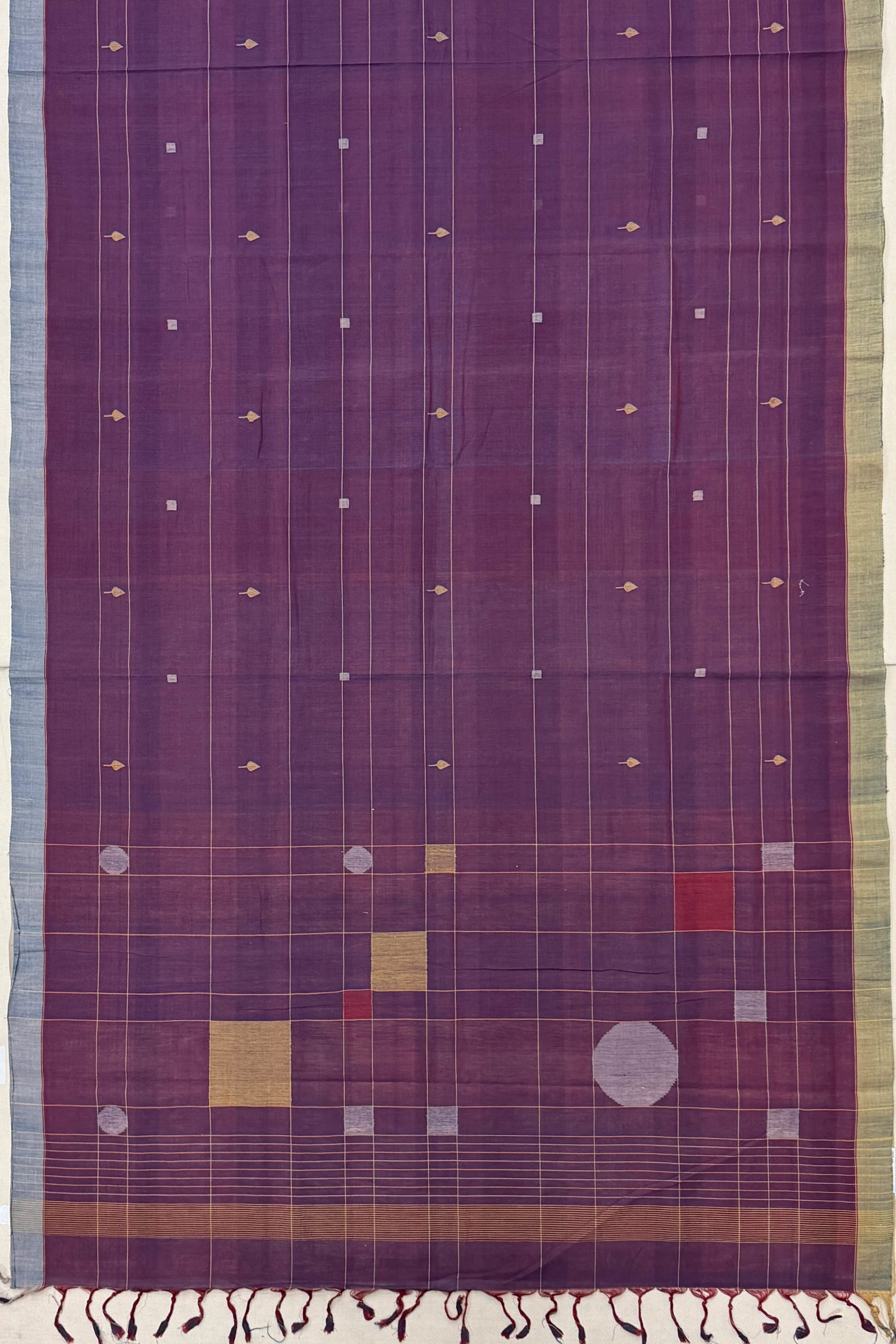 Beige Grey Maroon Khadi Saree