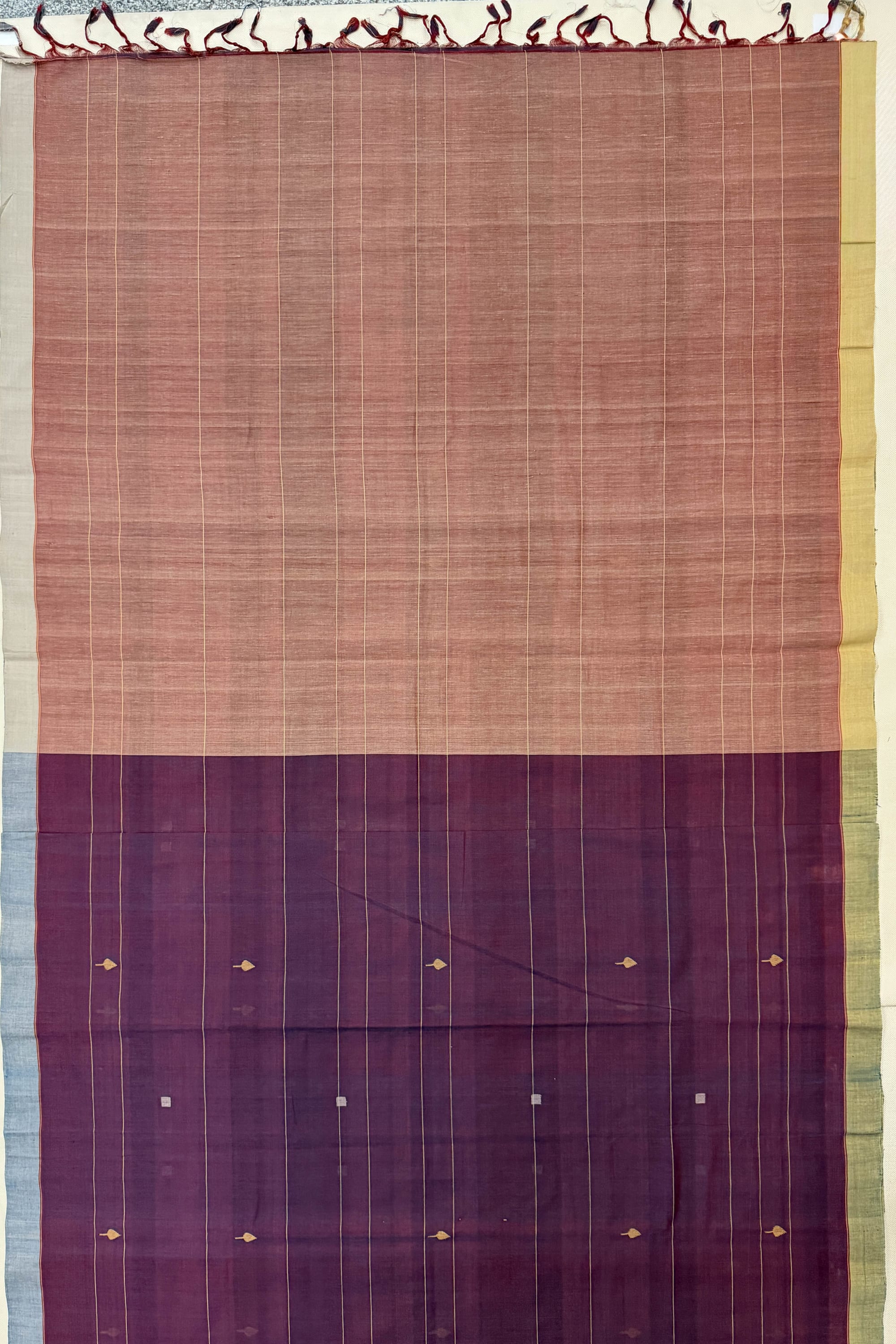 Beige Grey Maroon Khadi Saree