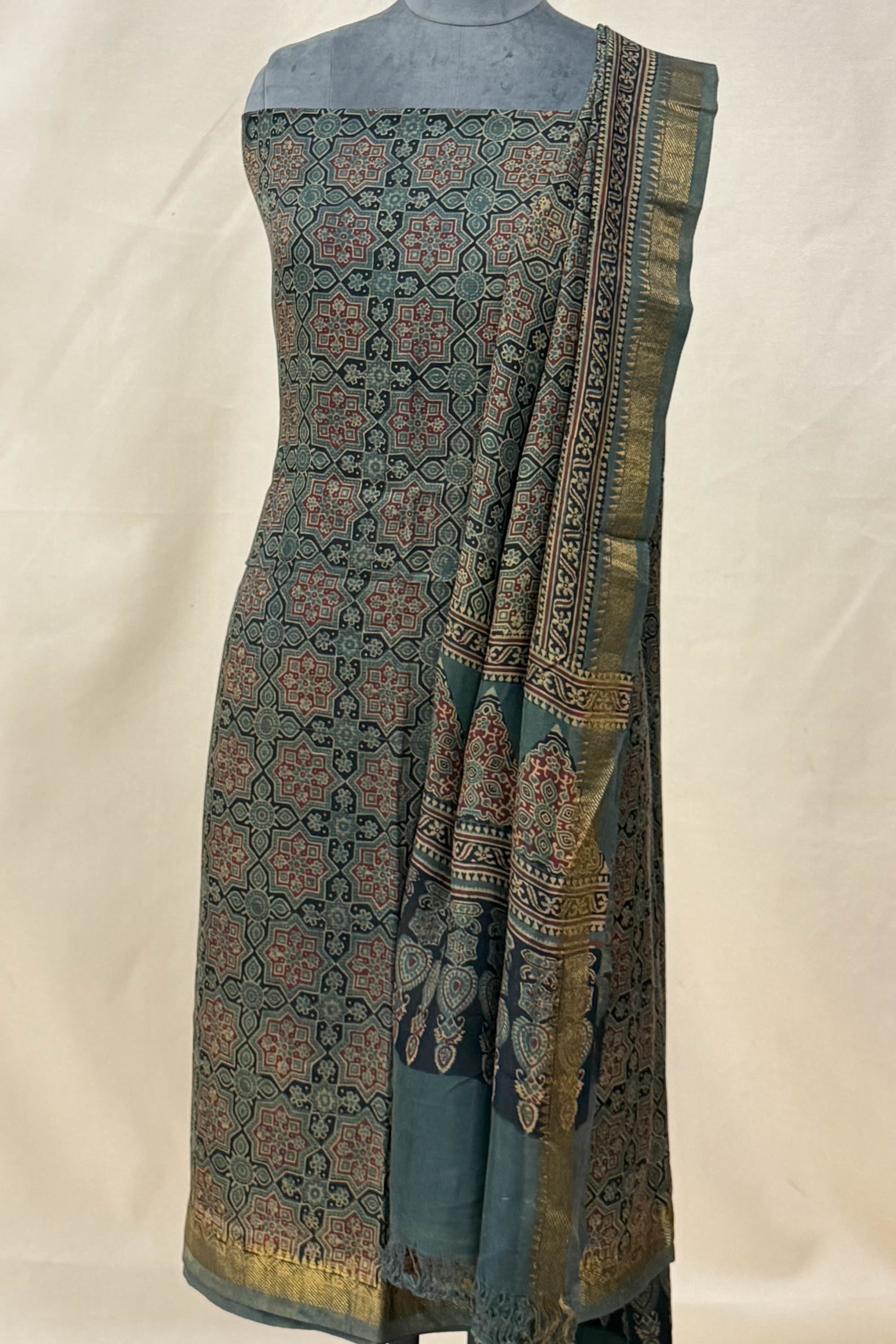 Green Silk Cotton Unstitched Suit Sets