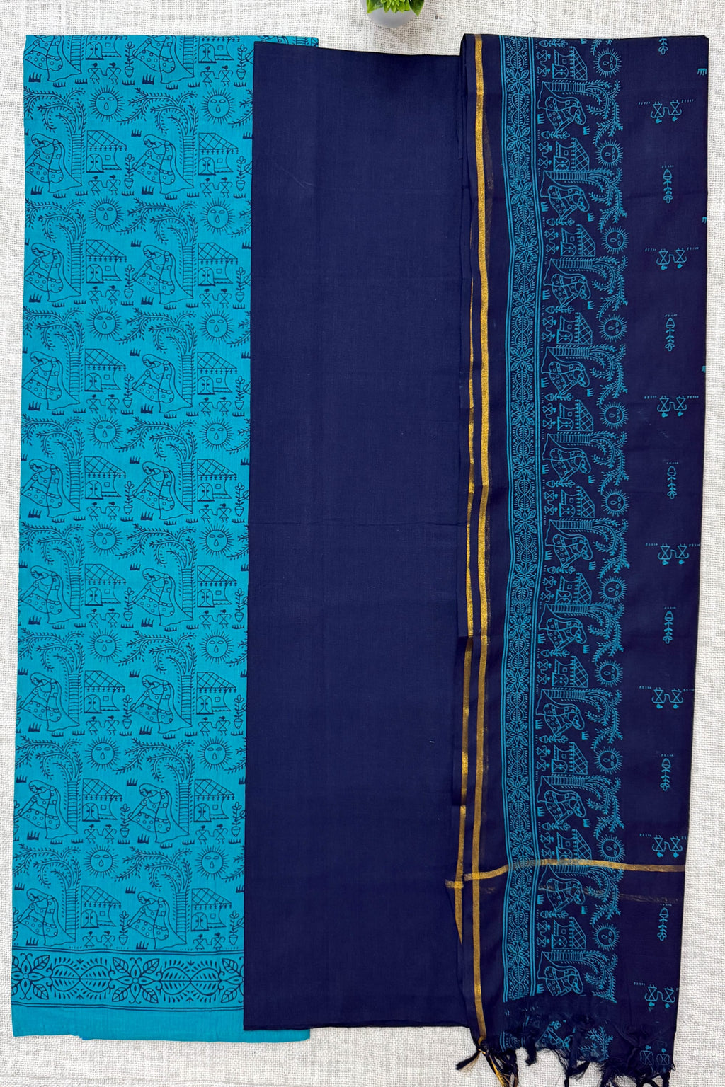 Black ,Blue Cotton Unstitched Suit