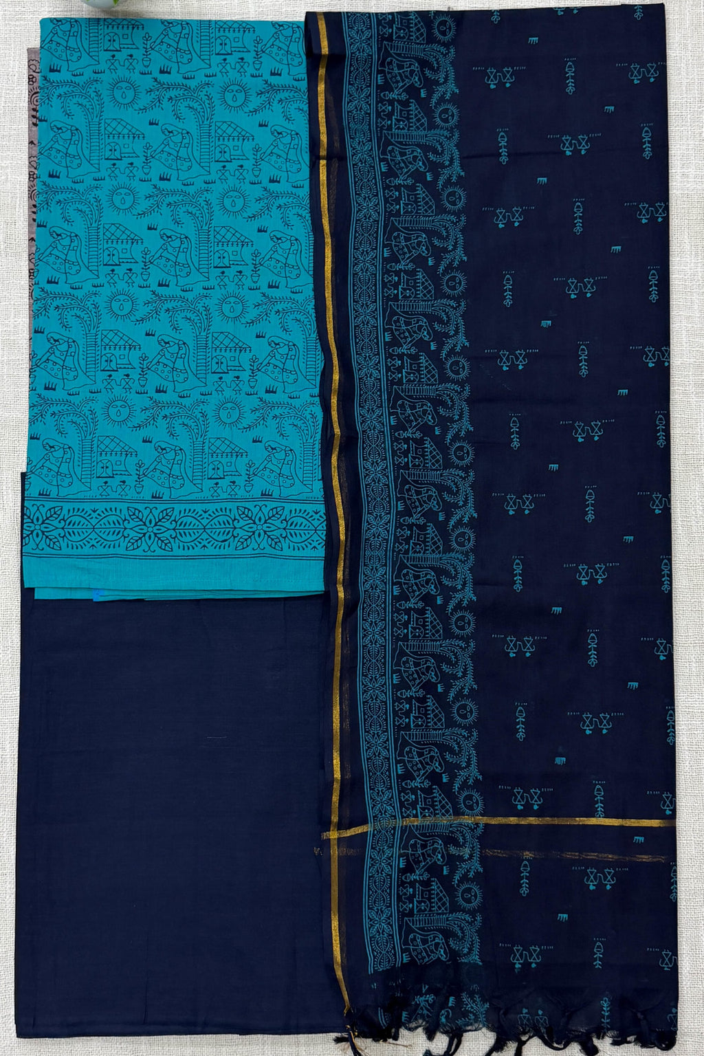 Black ,Blue Cotton Unstitched Suit