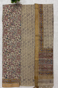 Beige ,Gold Cotton Unstitched Suit
