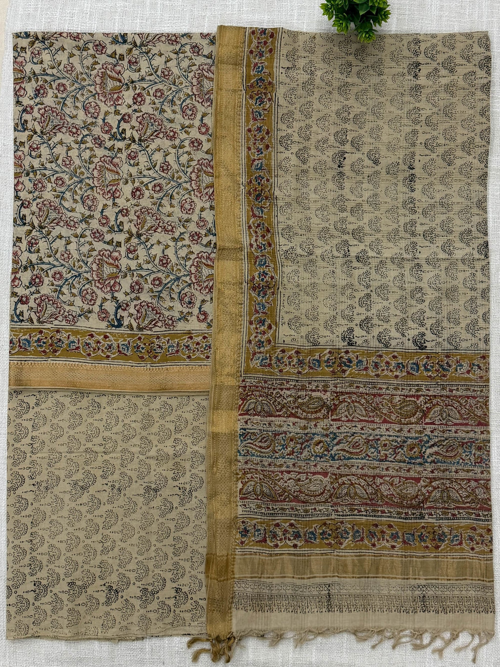 Beige ,Gold Cotton Unstitched Suit