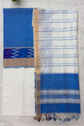 Blue ,White Pure Silk Unstitched Suit