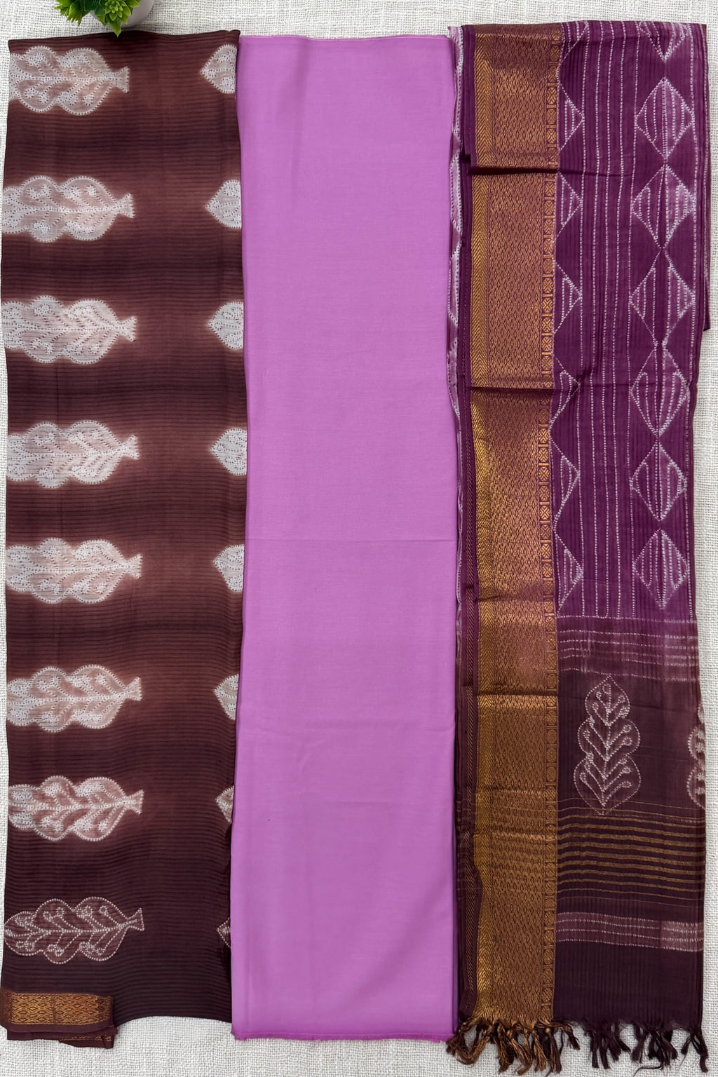 Brown ,Magenta Pink Pure Silk Unstitched Suit