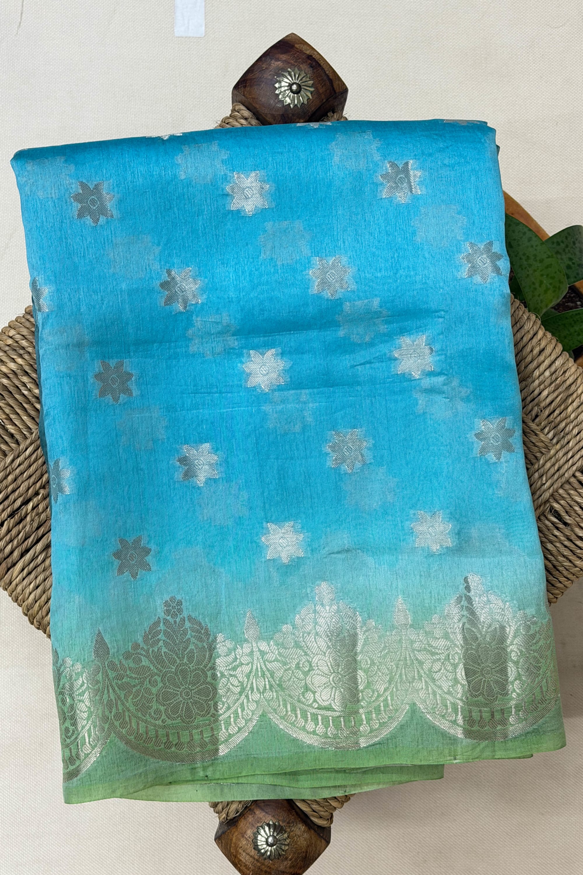 Blue Green Silk Saree