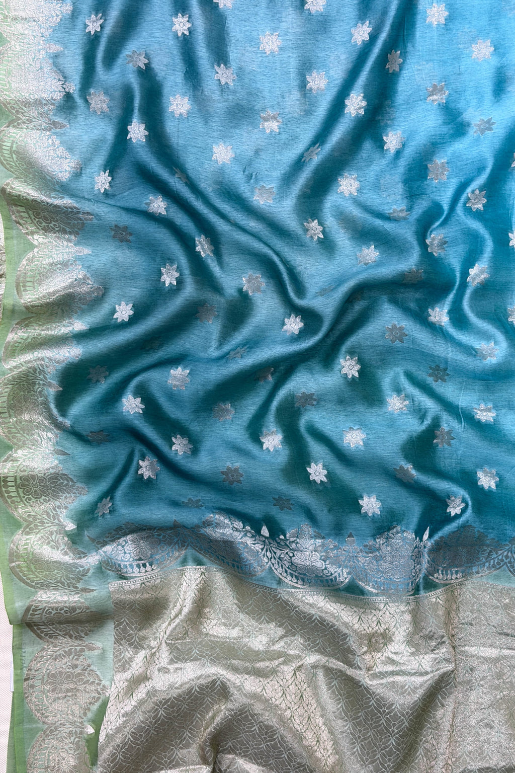 Blue Green Silk Saree