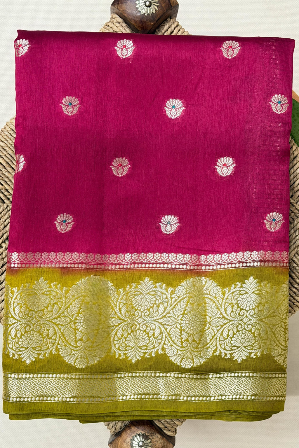 Magenta Pink Mustard Yellow Silk Saree