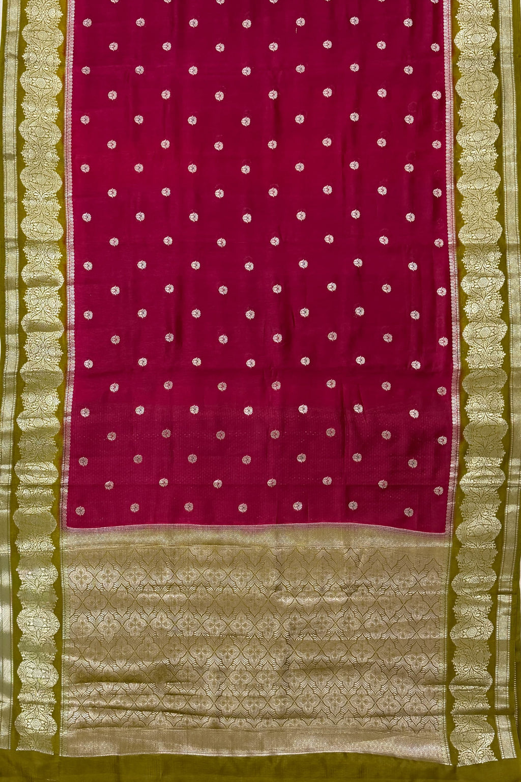 Magenta Pink Mustard Yellow Silk Saree