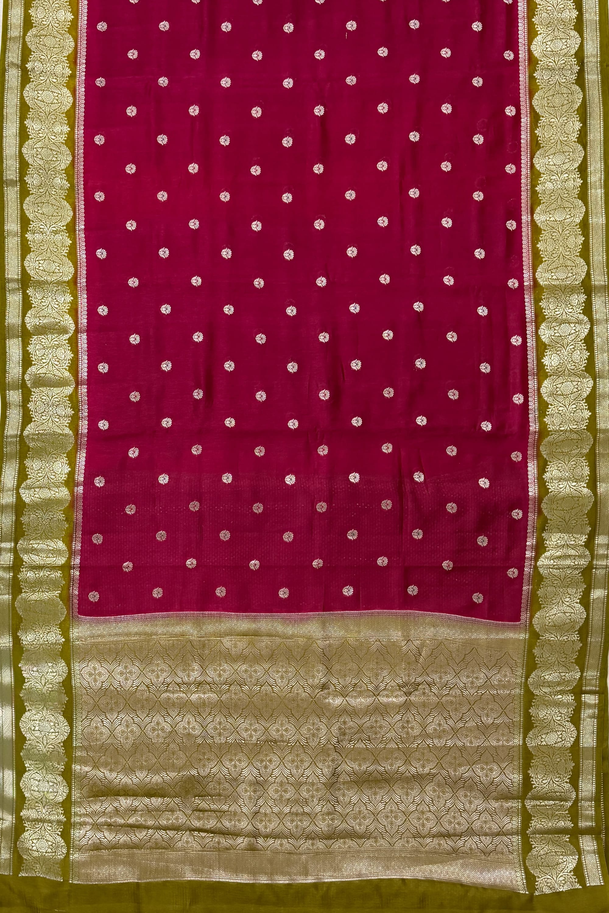 Magenta Pink Mustard Yellow Silk Saree