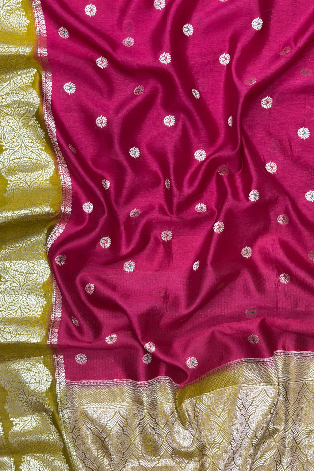Magenta Pink Mustard Yellow Silk Saree