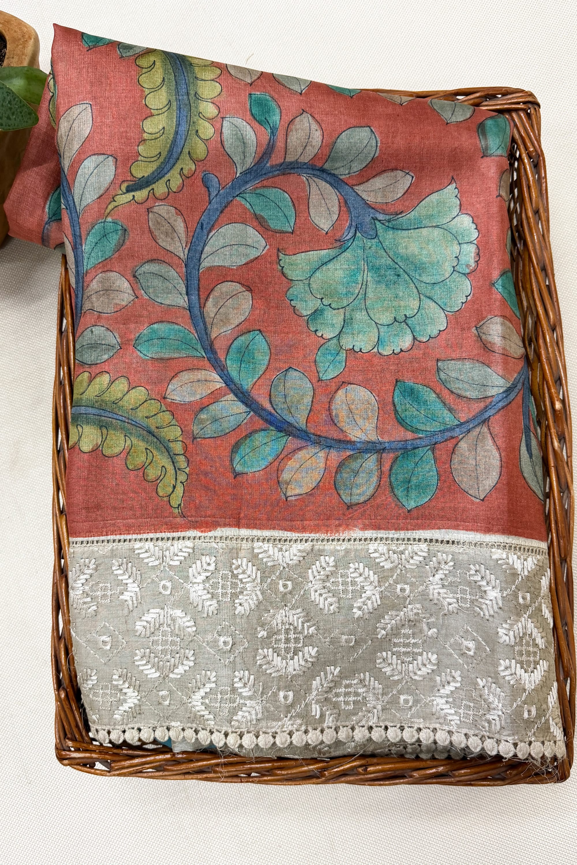 Rust Orange Tussar Silk Saree