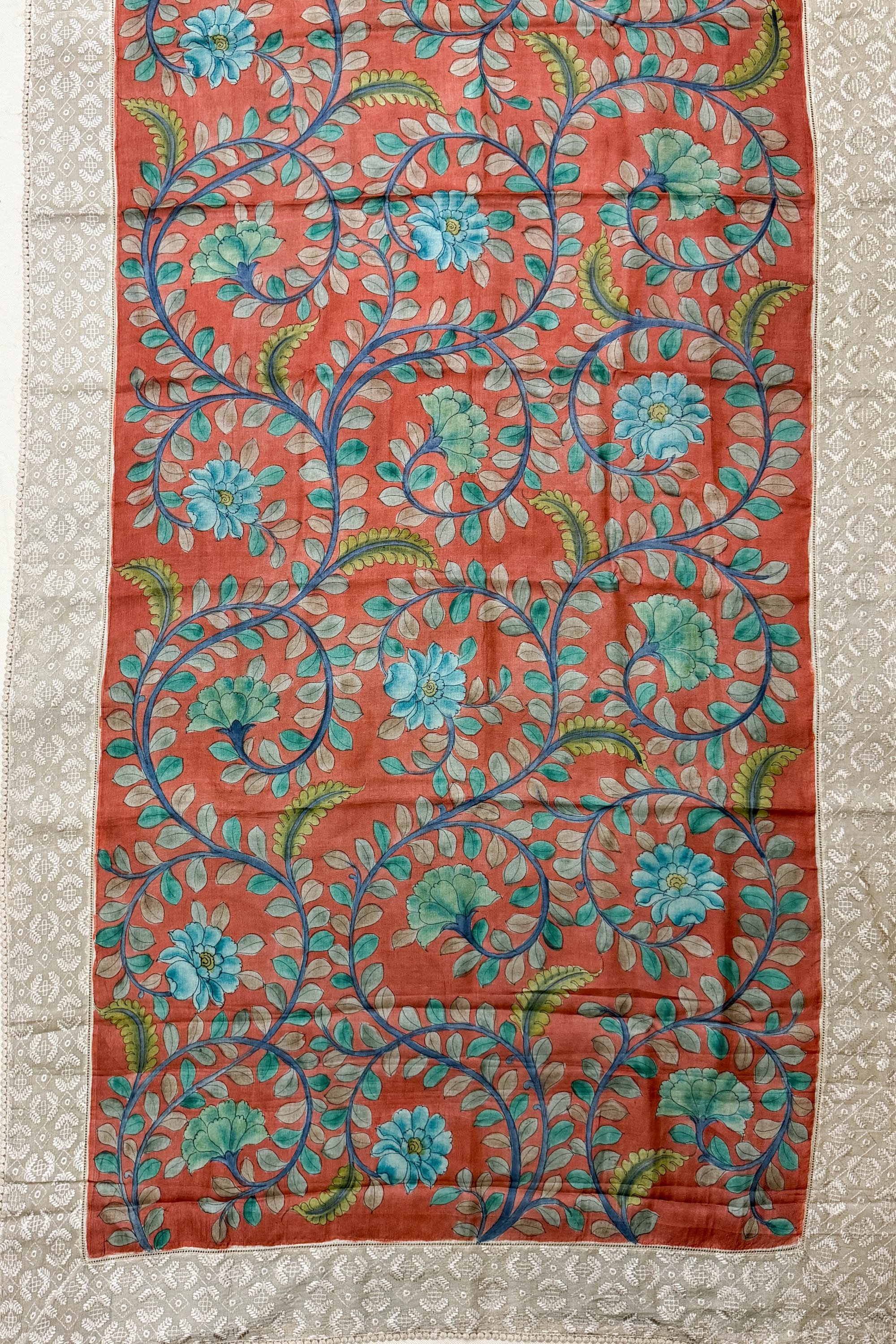 Rust Orange Tussar Silk Saree