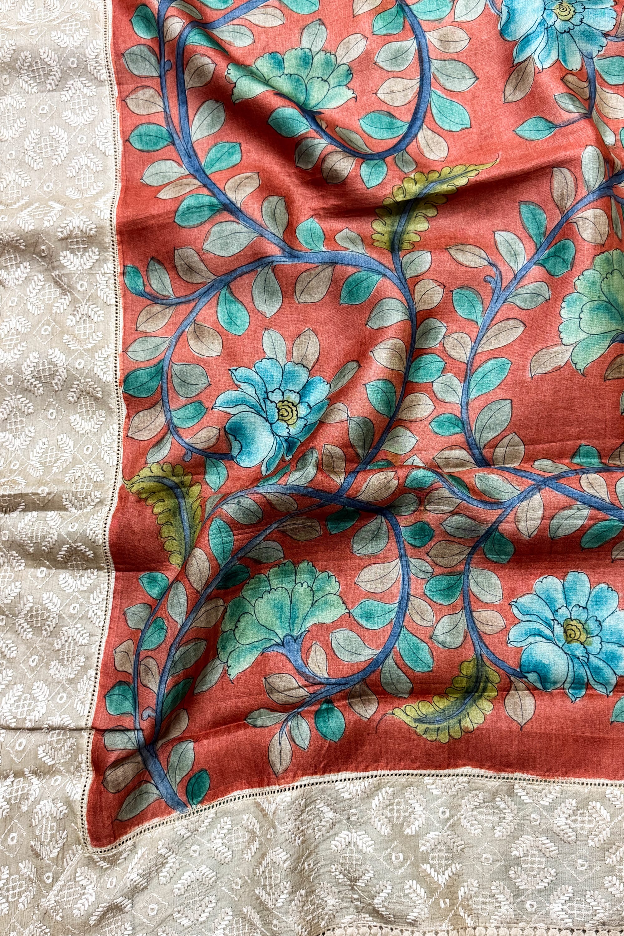 Rust Orange Tussar Silk Saree