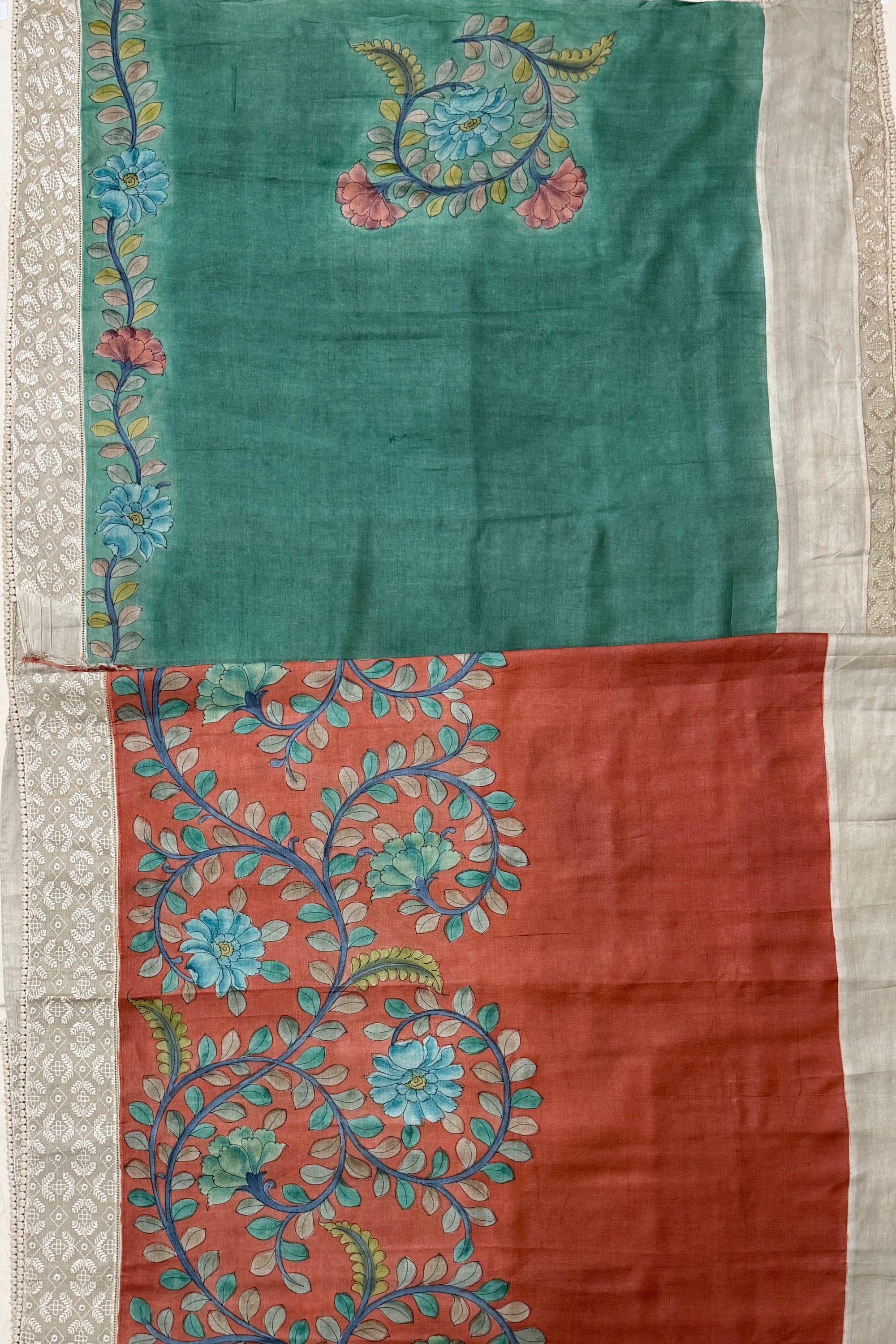 Rust Orange Tussar Silk Saree