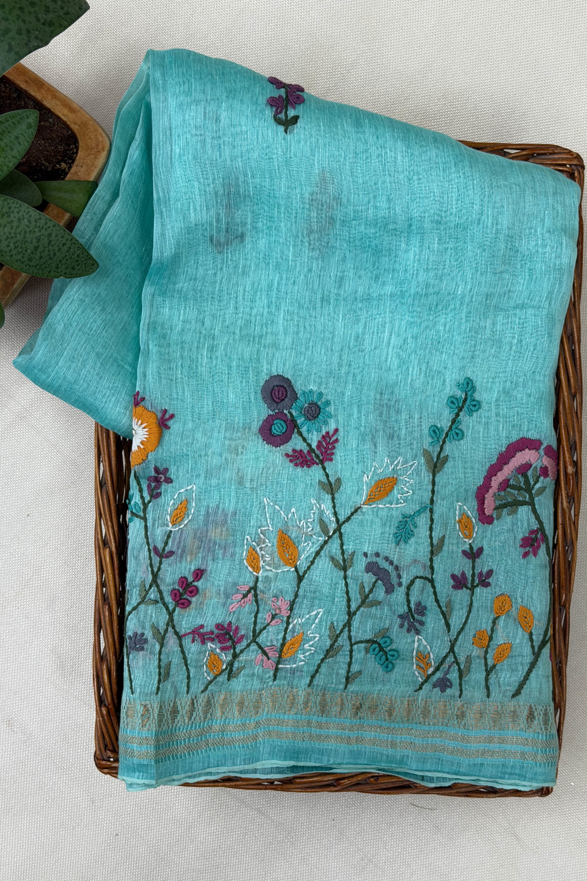 Blue Linen Saree