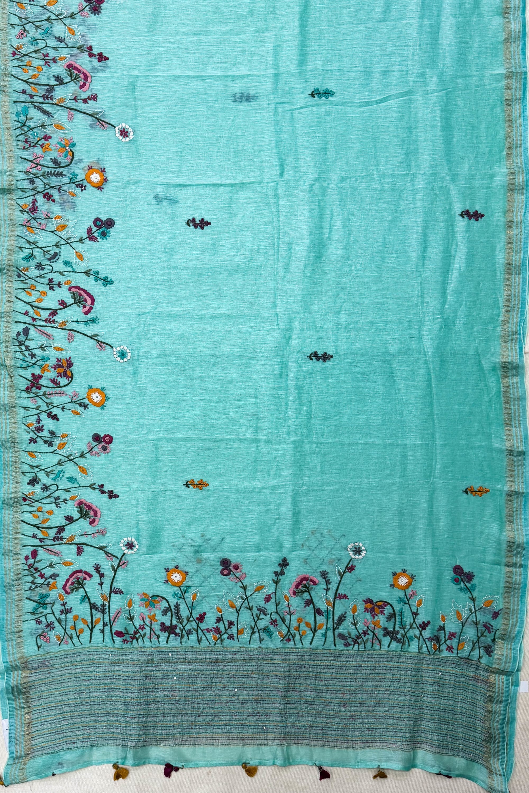 Blue Linen Saree