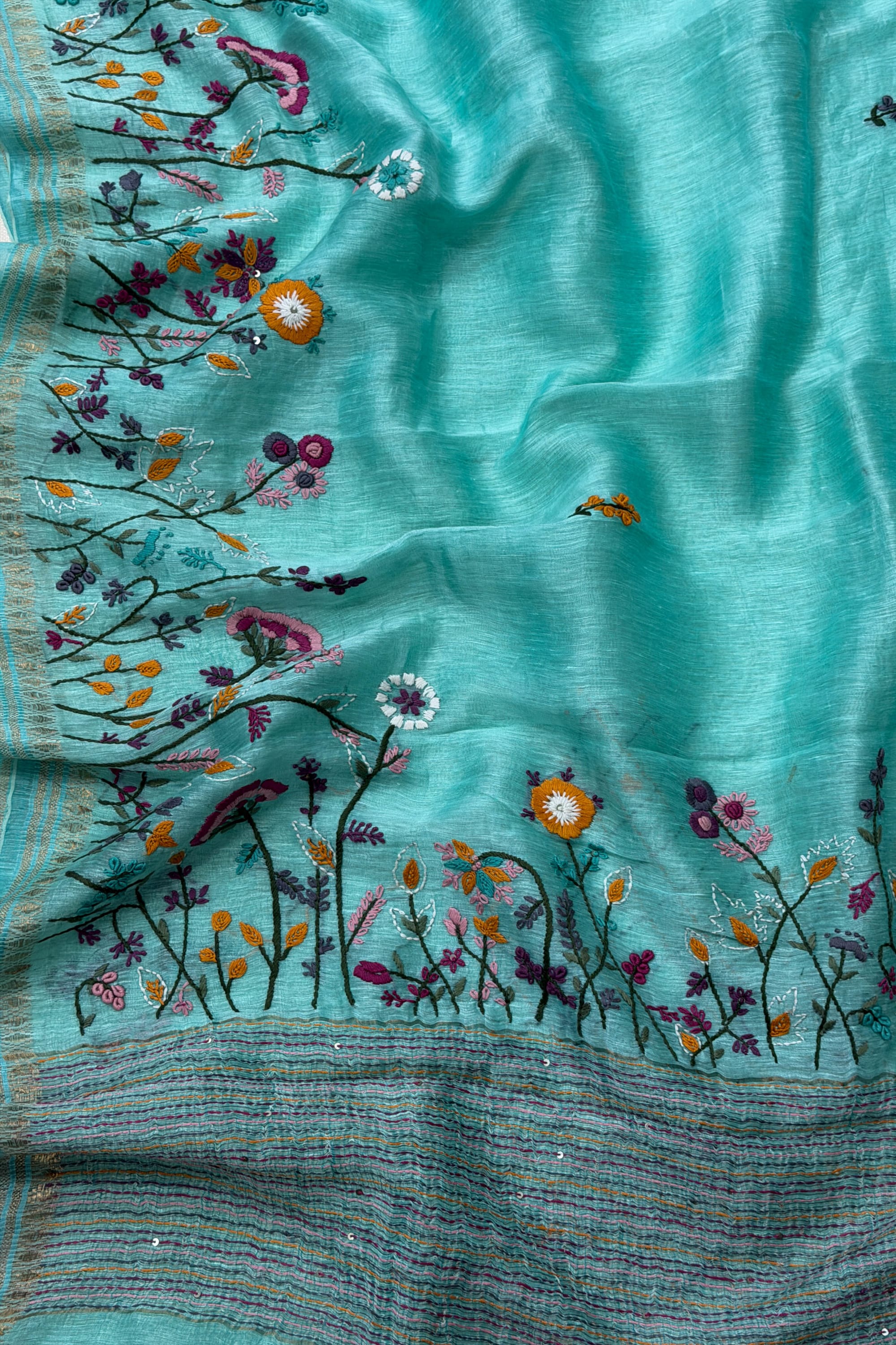 Blue Linen Saree