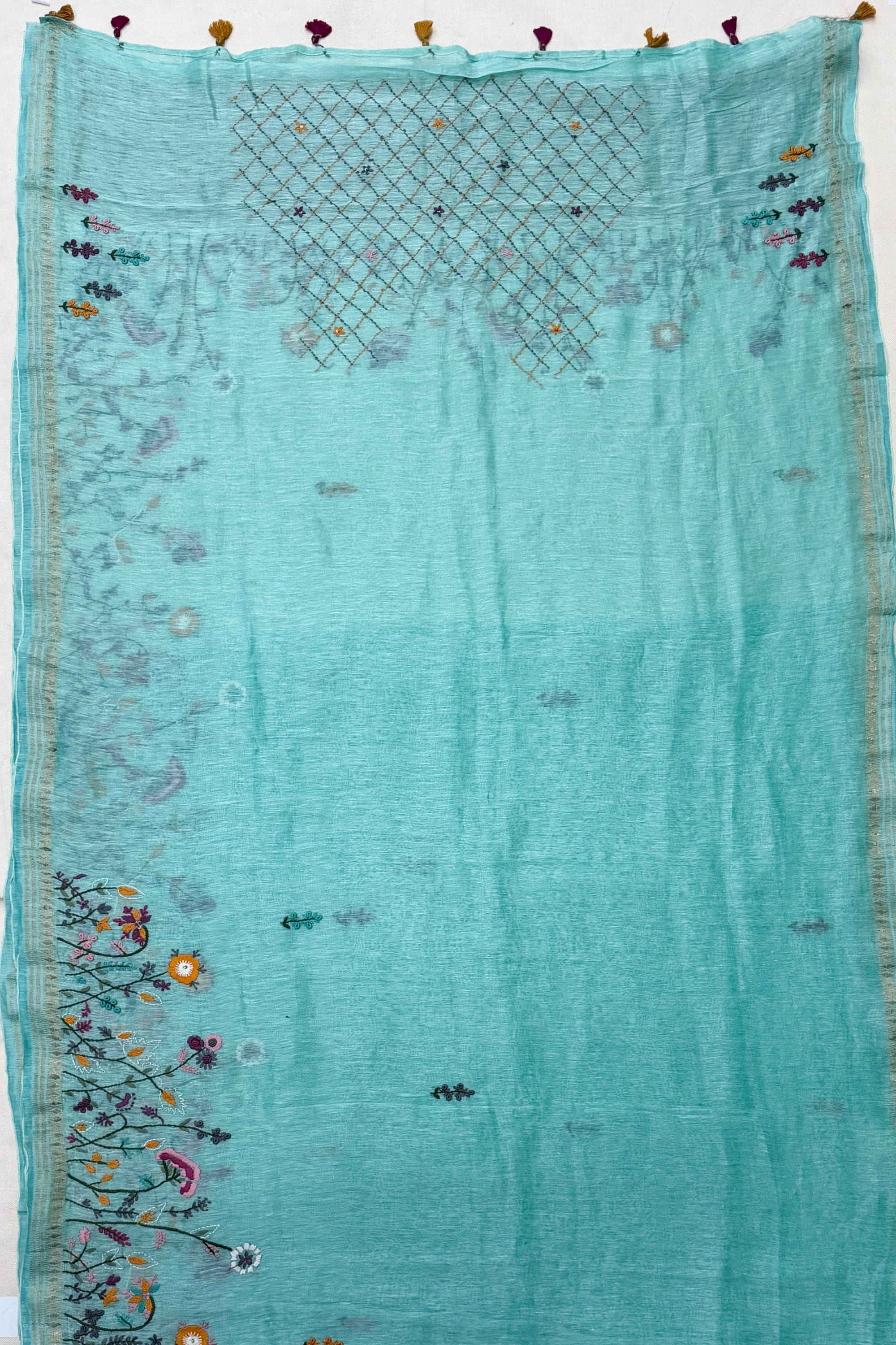 Blue Linen Saree