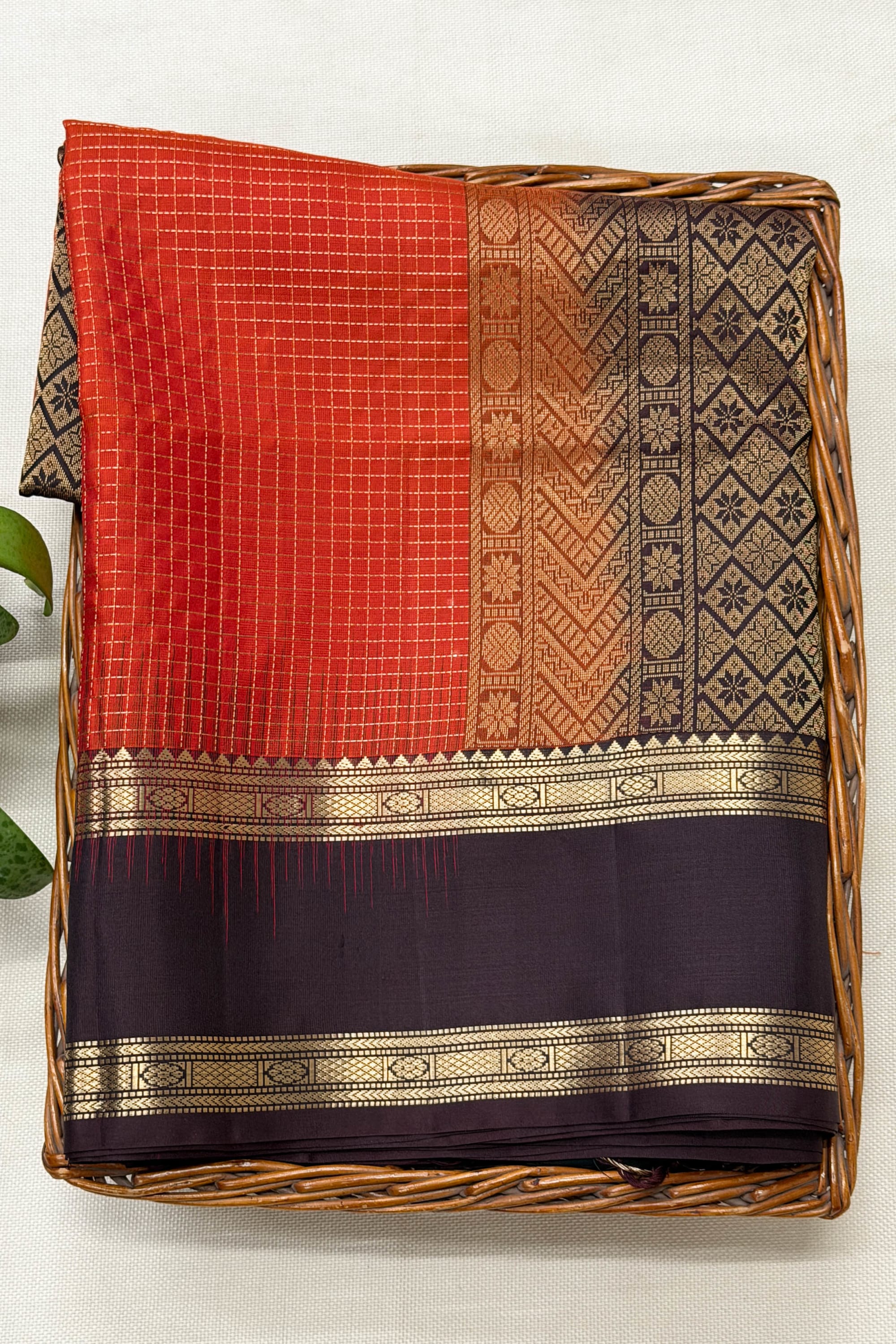 Brown and Rust Orange Silk Saree