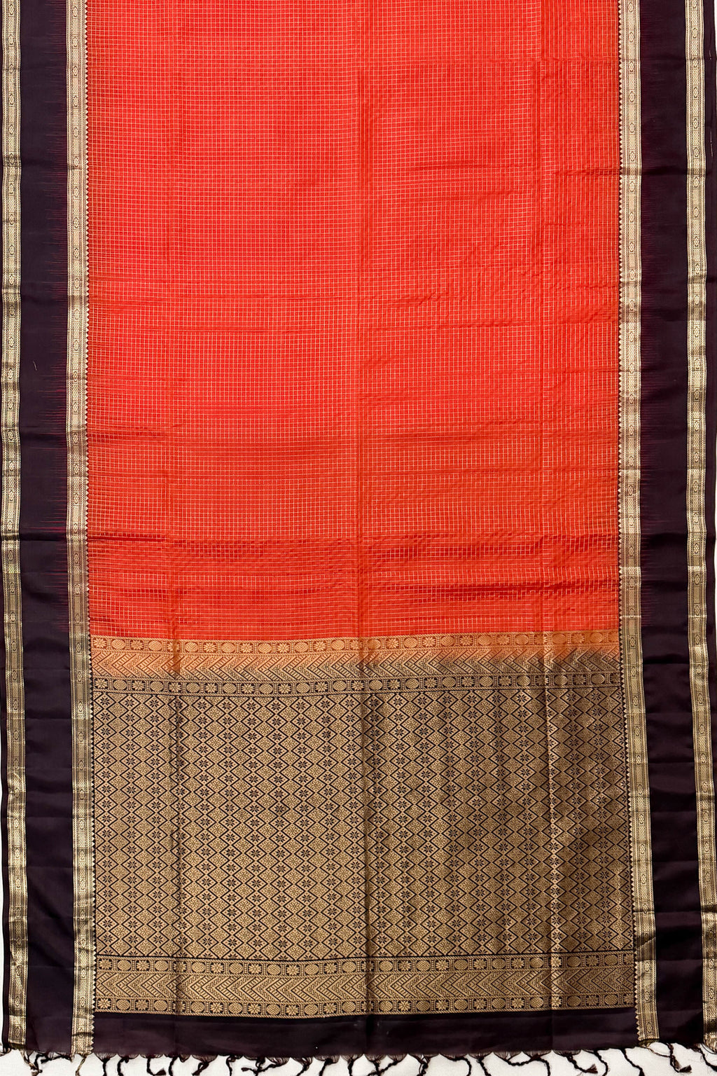 Brown and Rust Orange Silk Saree