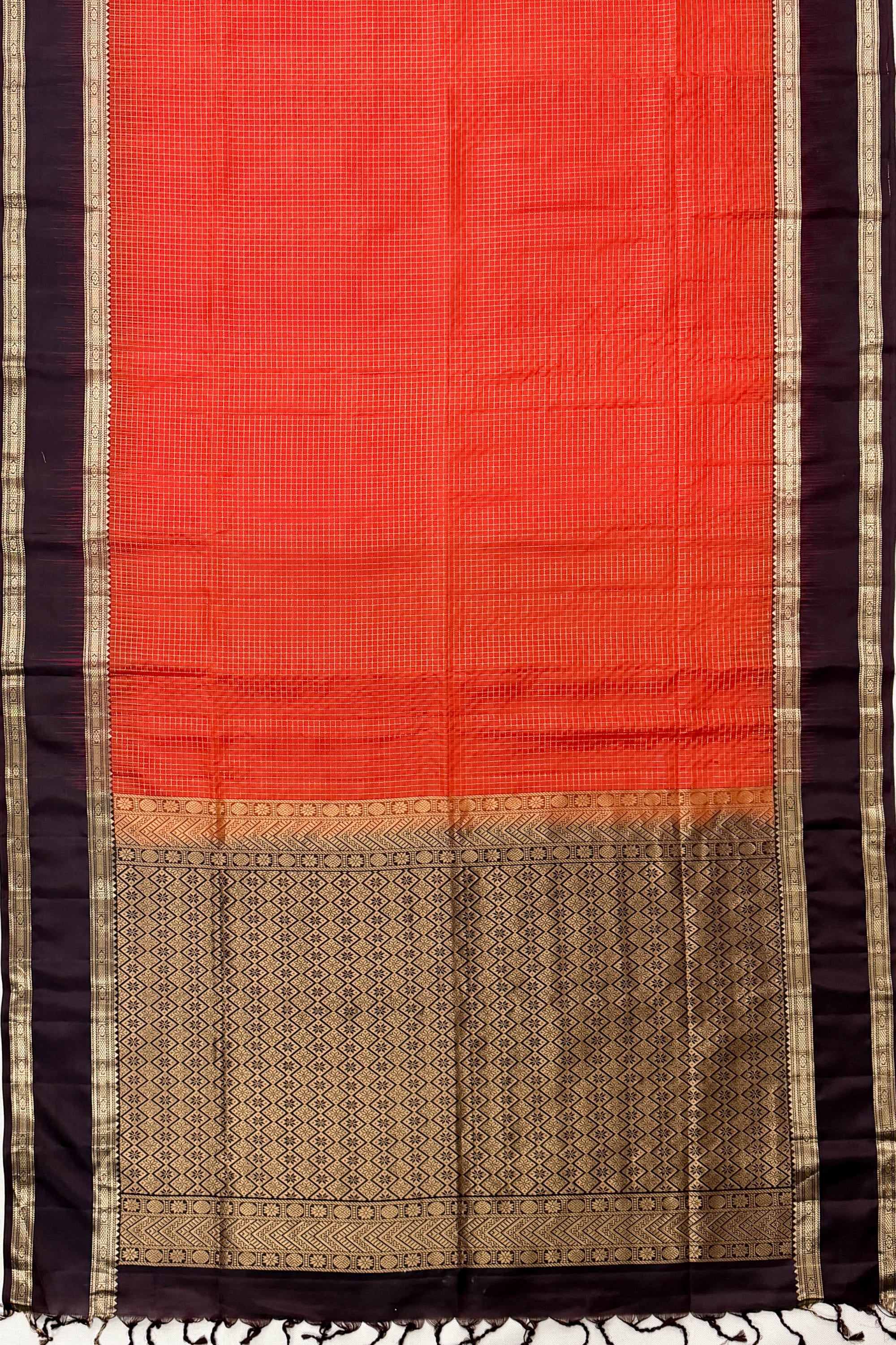 Brown and Rust Orange Silk Saree
