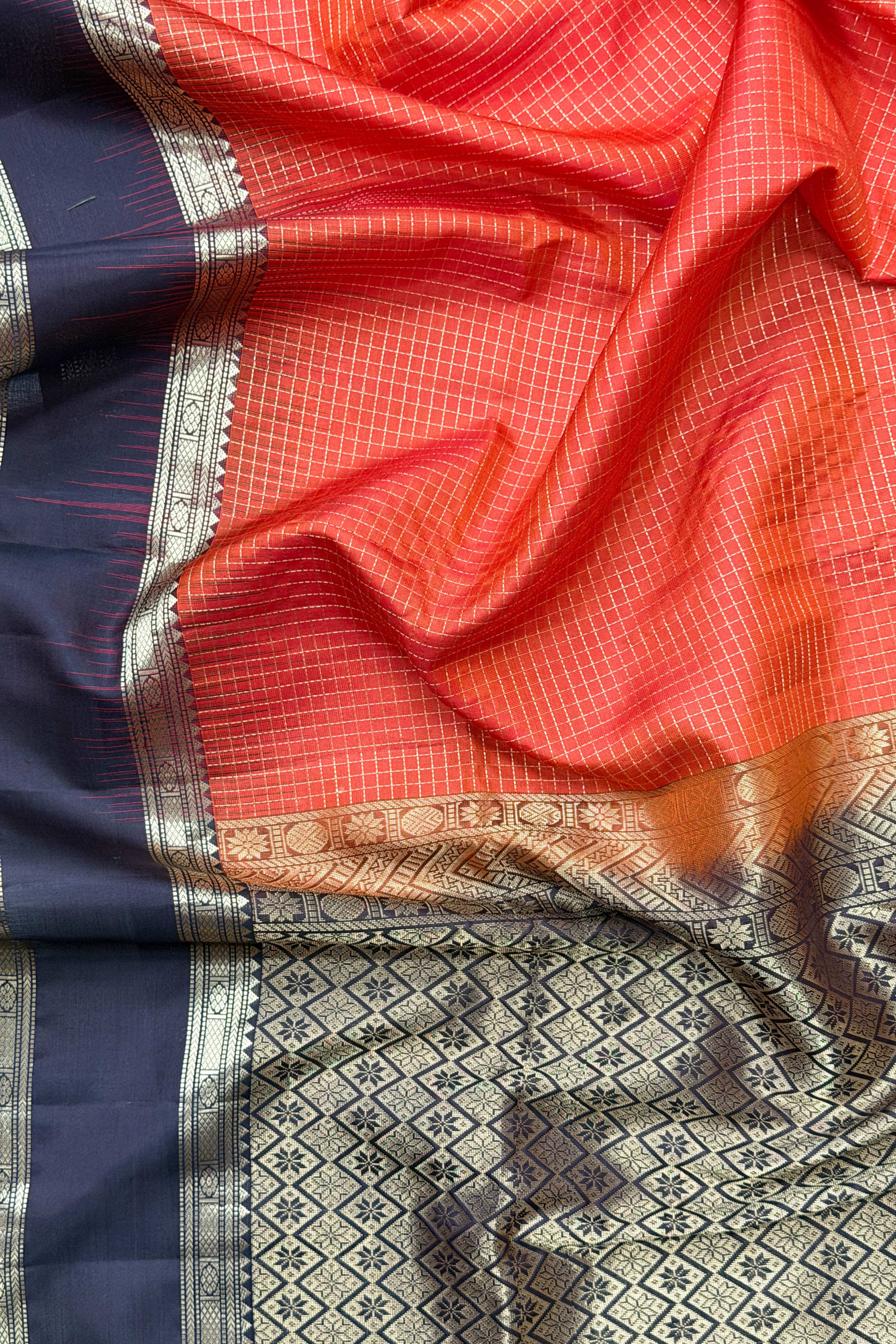 Brown and Rust Orange Silk Saree