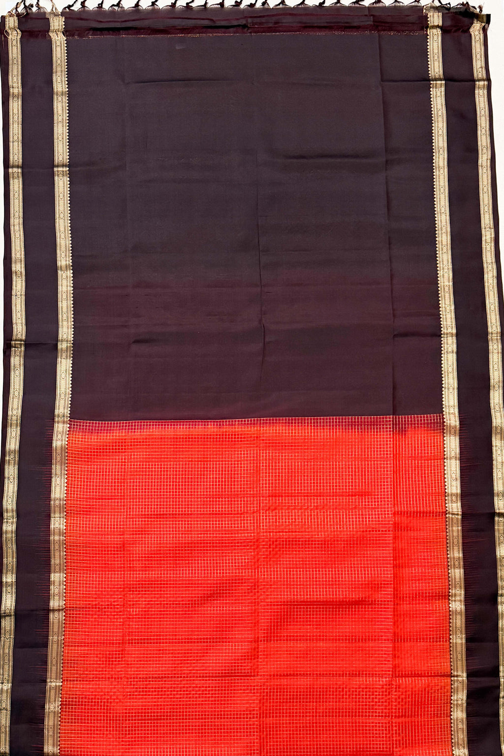 Brown and Rust Orange Silk Saree