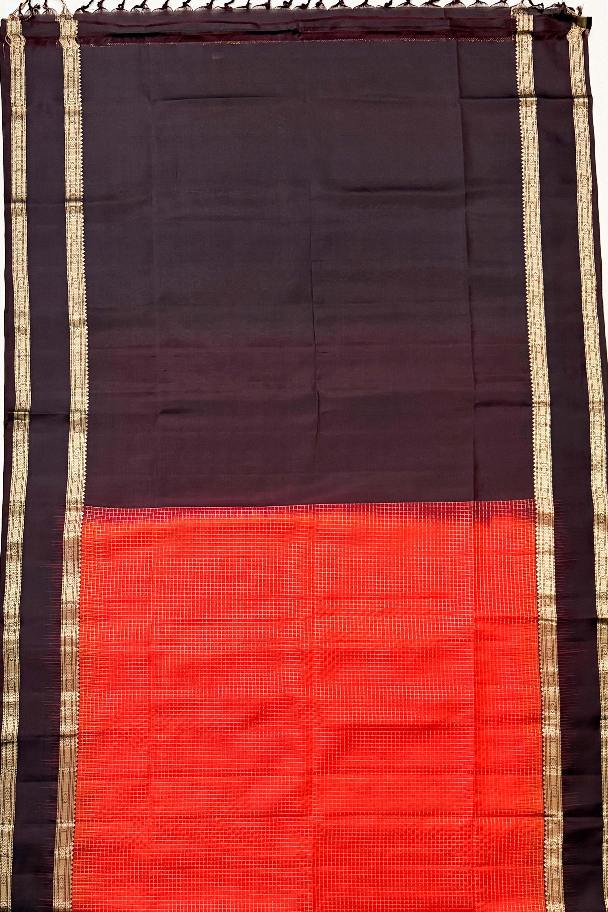Brown and Rust Orange Silk Saree