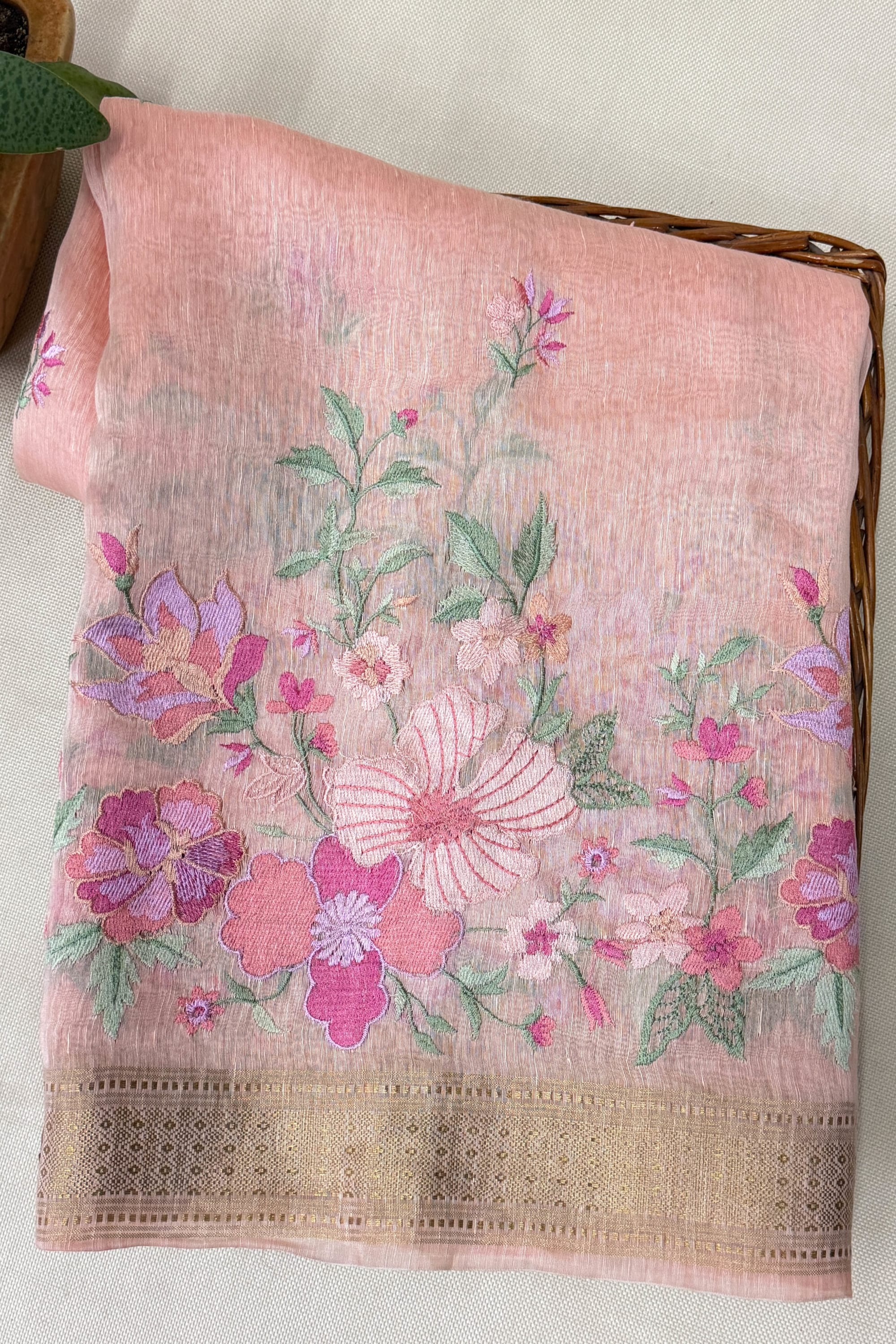 Peach Linen Saree