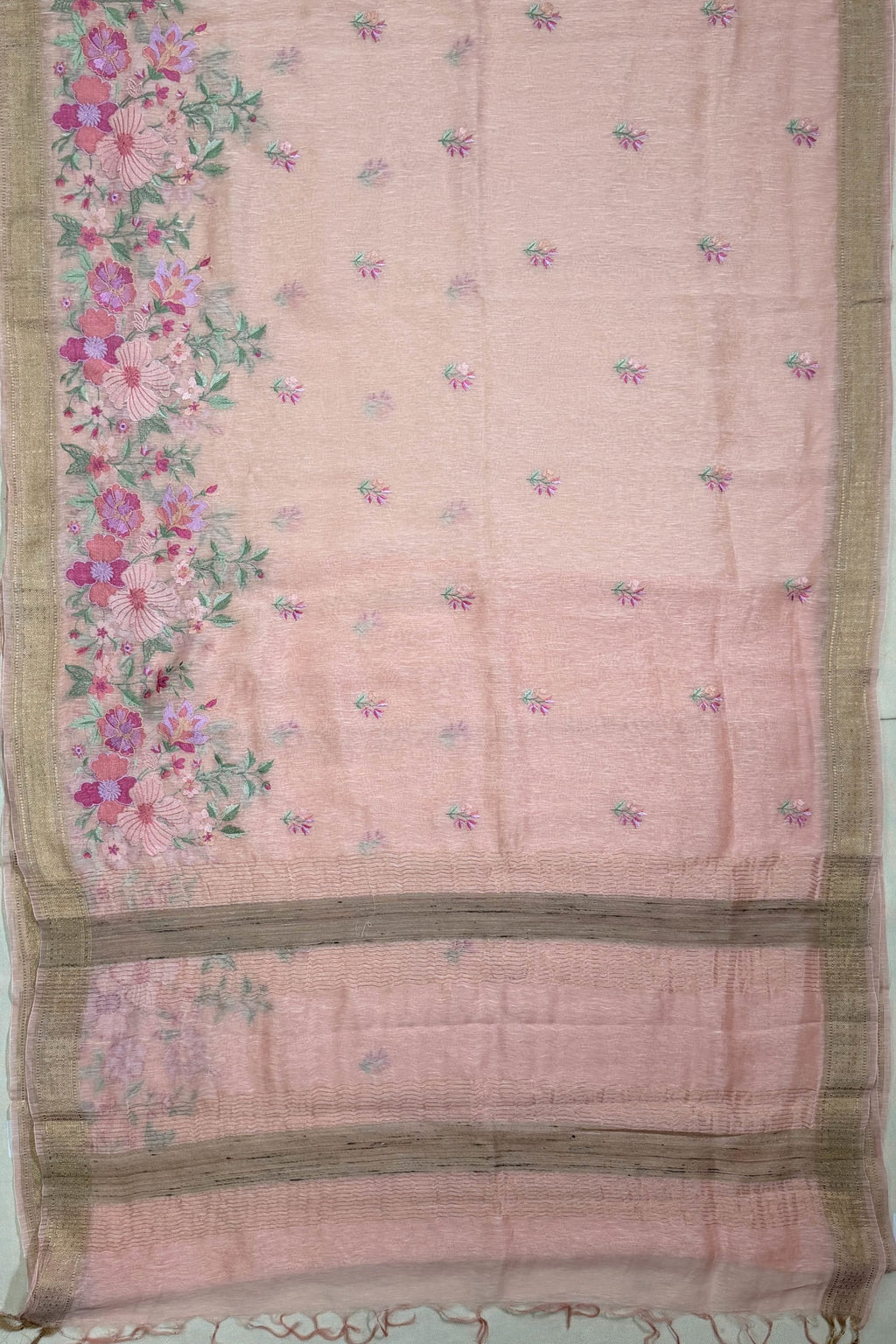 Peach Linen Saree