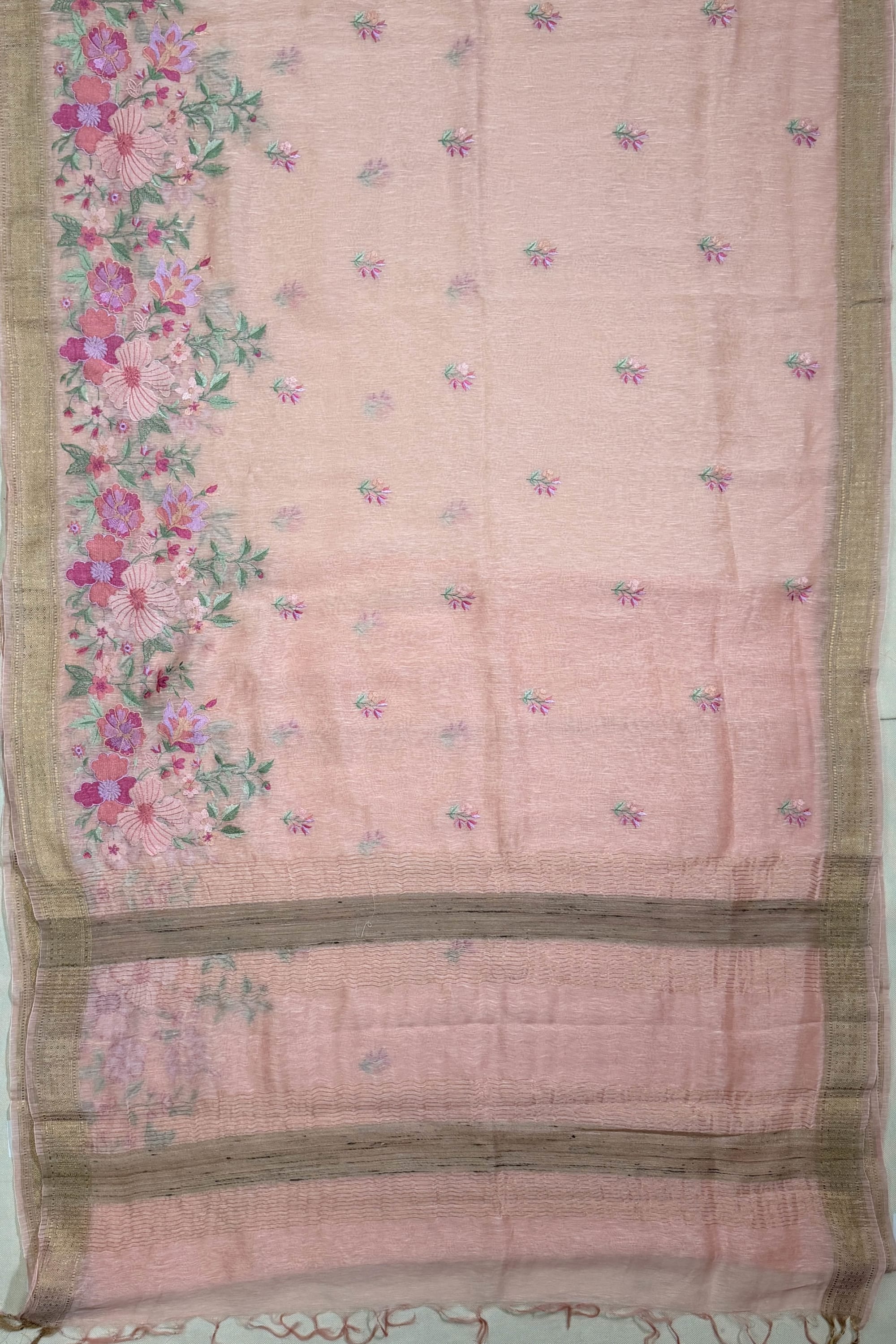Peach Linen Saree