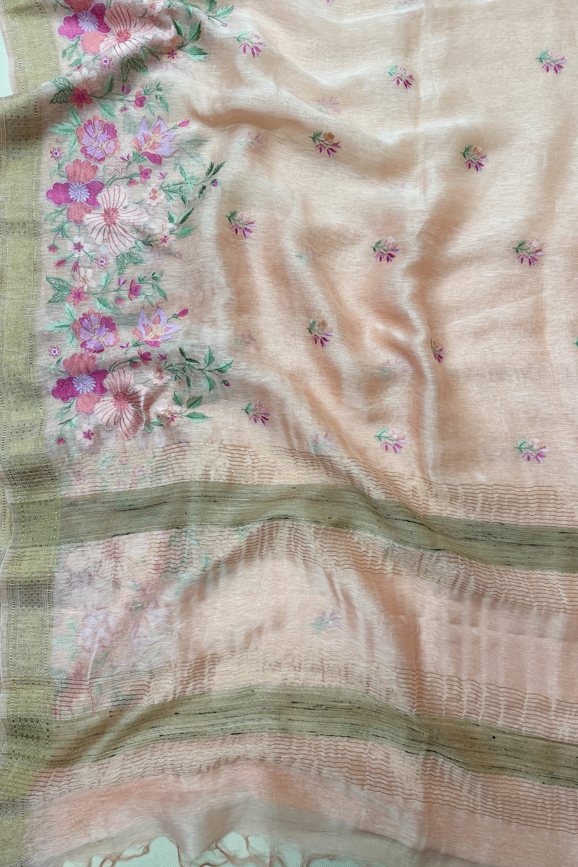 Peach Linen Saree