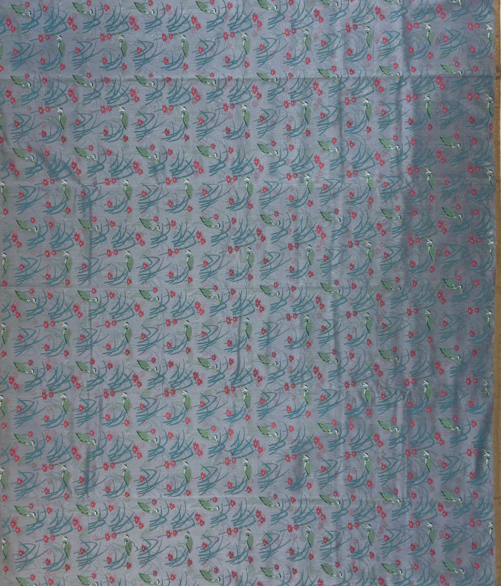 Mint Green Grey Chanderi Block Print Saree