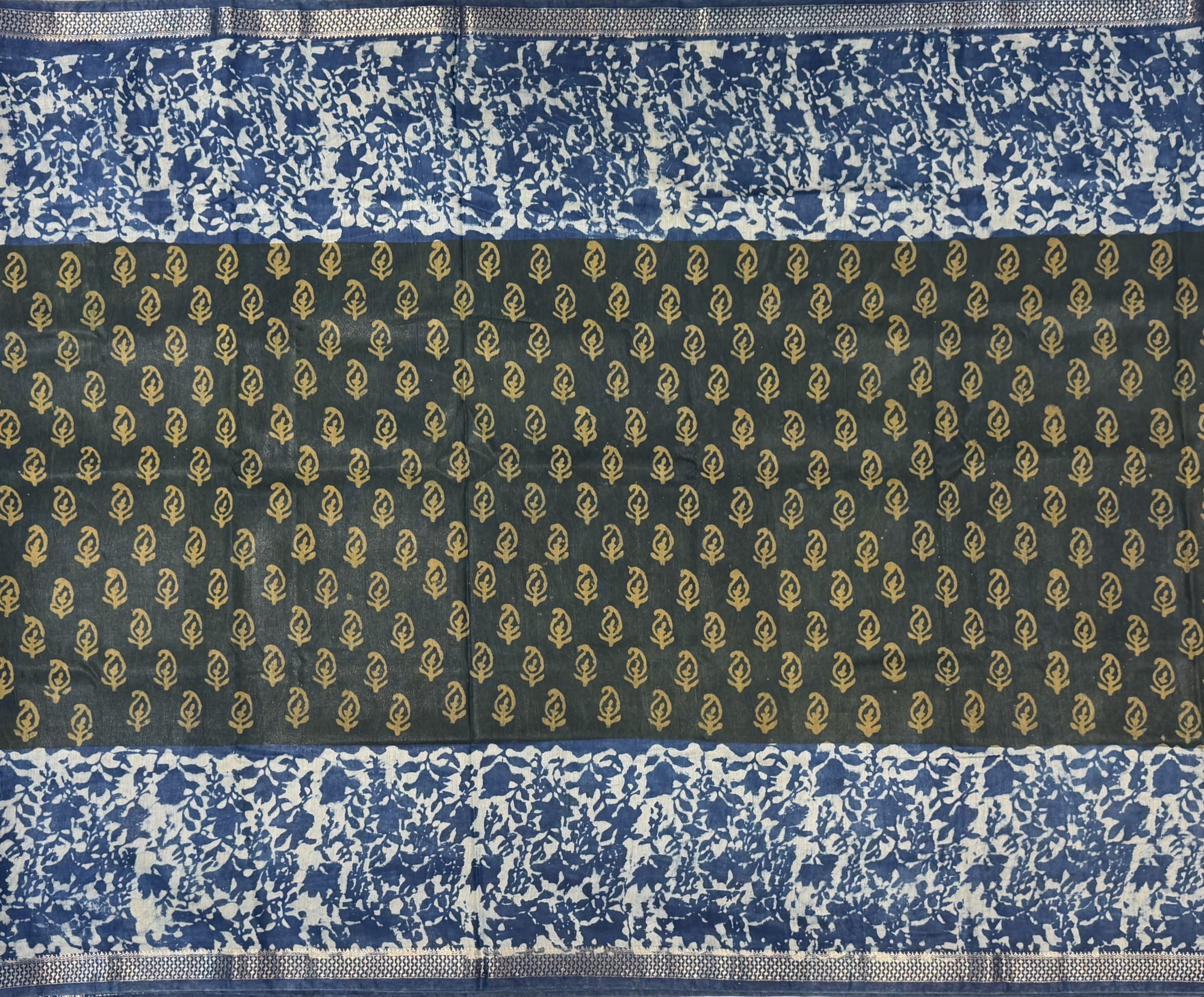 Green Blue Maheshwari Block Print Saree