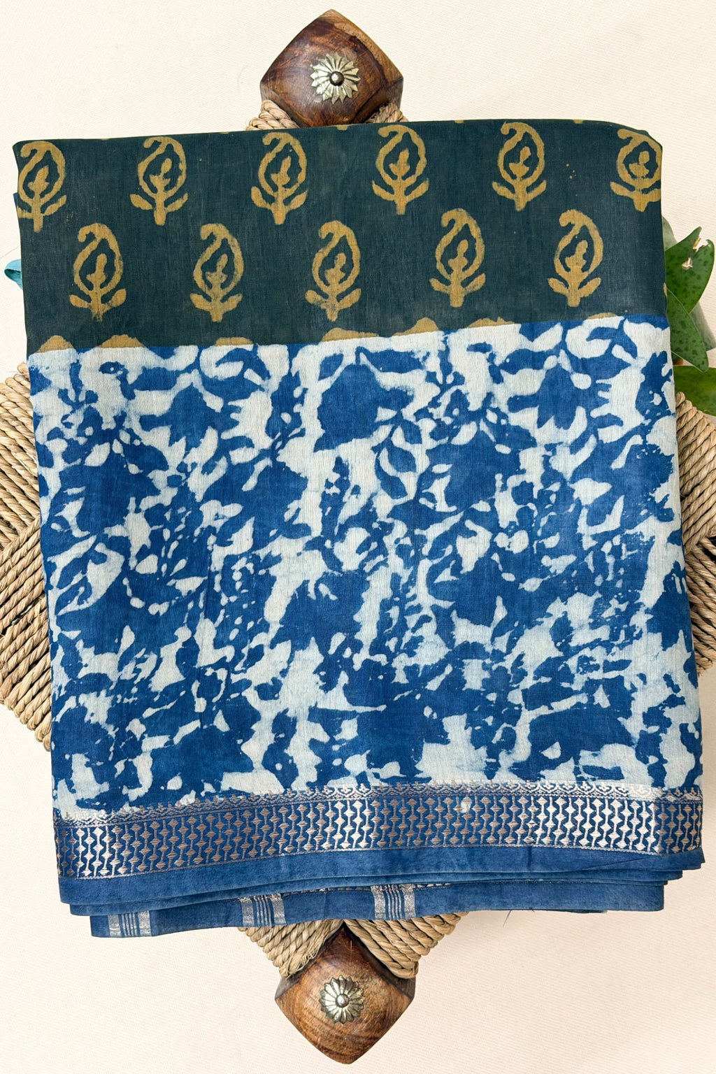 Blue Bottle Green Ivory Mustard Yellow Silk Cotton Saree
