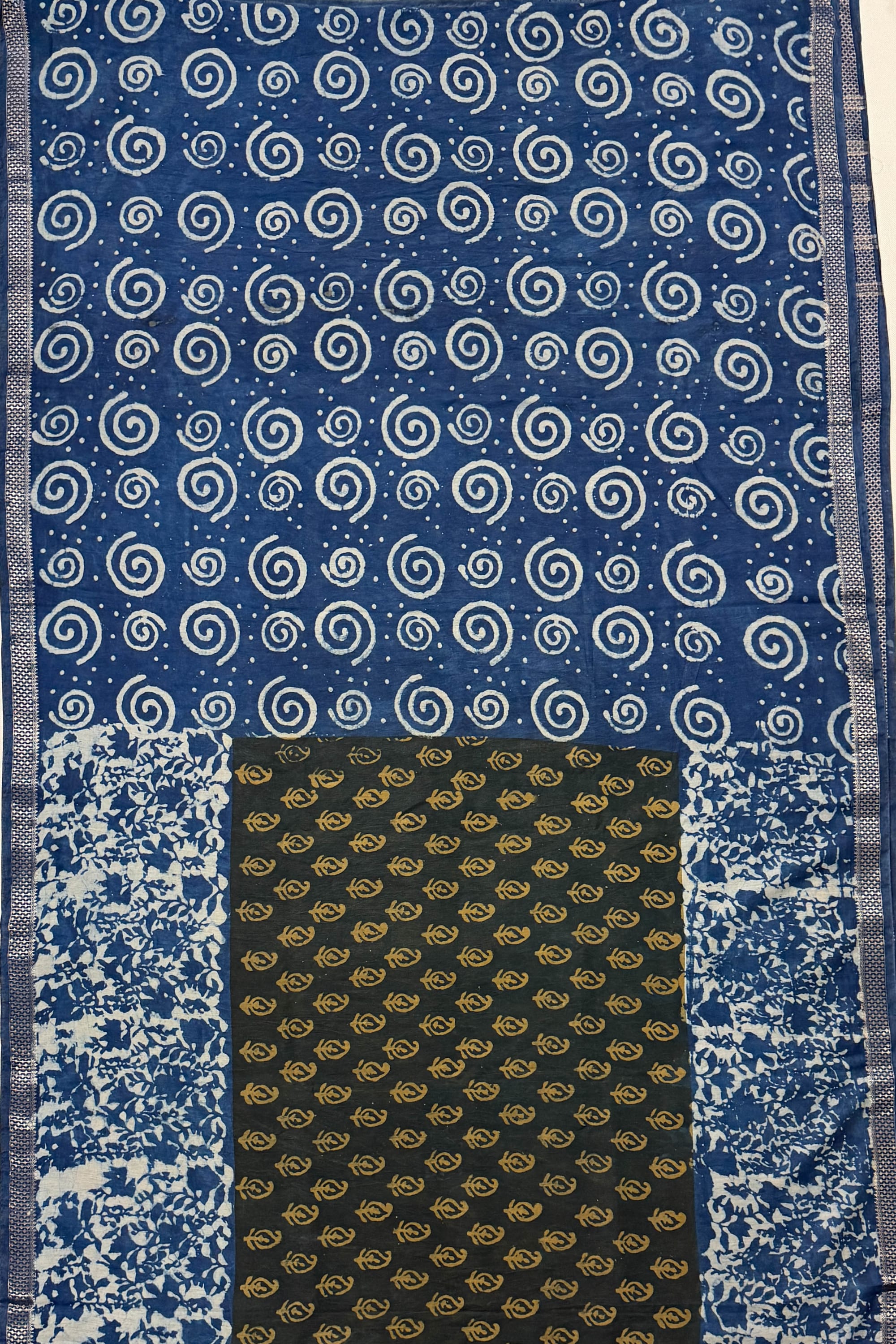 Blue Bottle Green Ivory Mustard Yellow Silk Cotton Saree