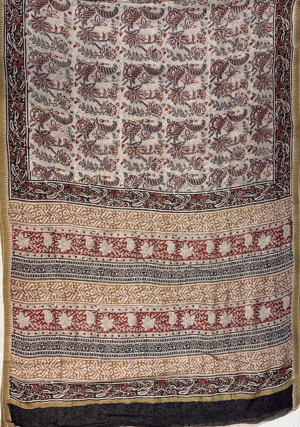 Biege Chanderi Block Print Saree