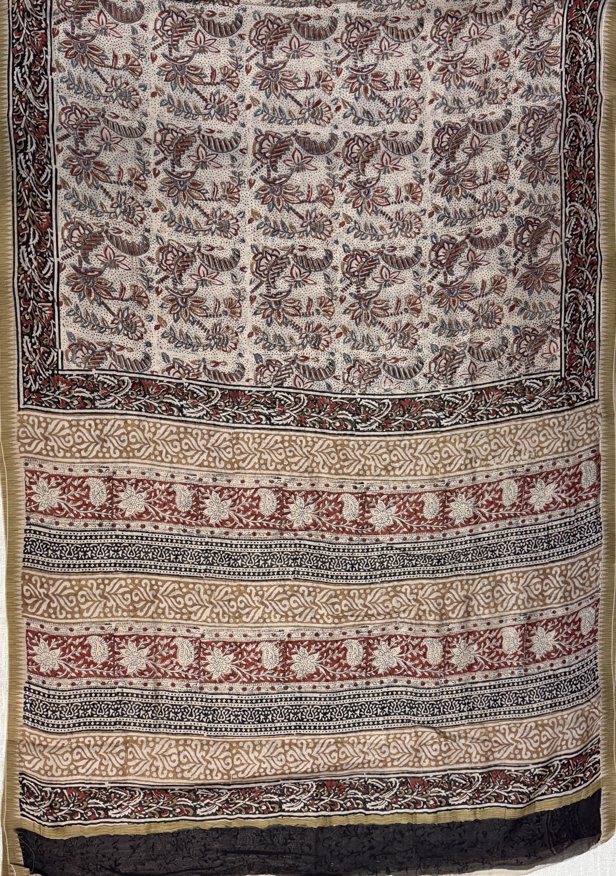 Biege Chanderi Block Print Saree