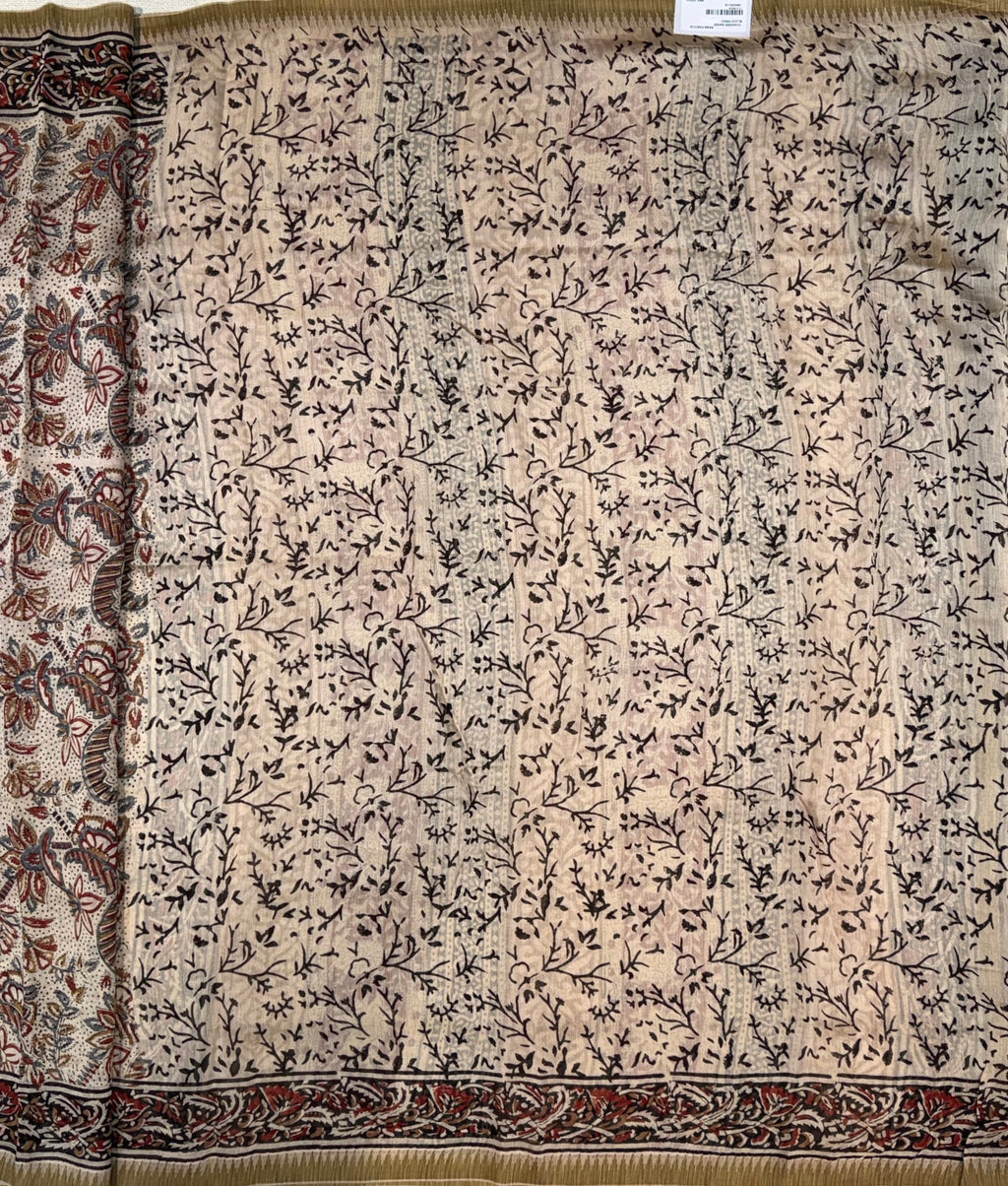 Biege Chanderi Block Print Saree
