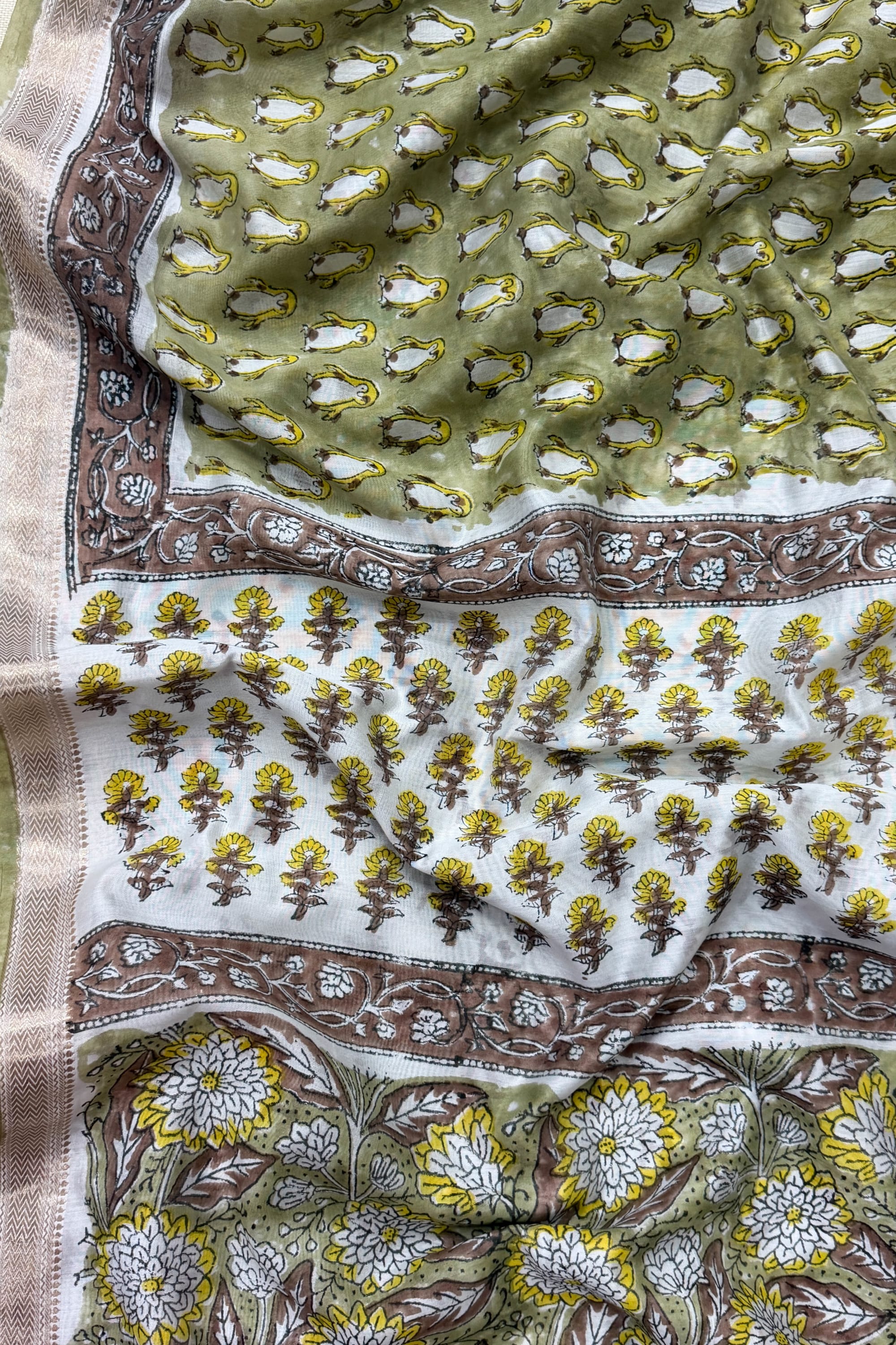 Mint Green White Silk Cotton Saree