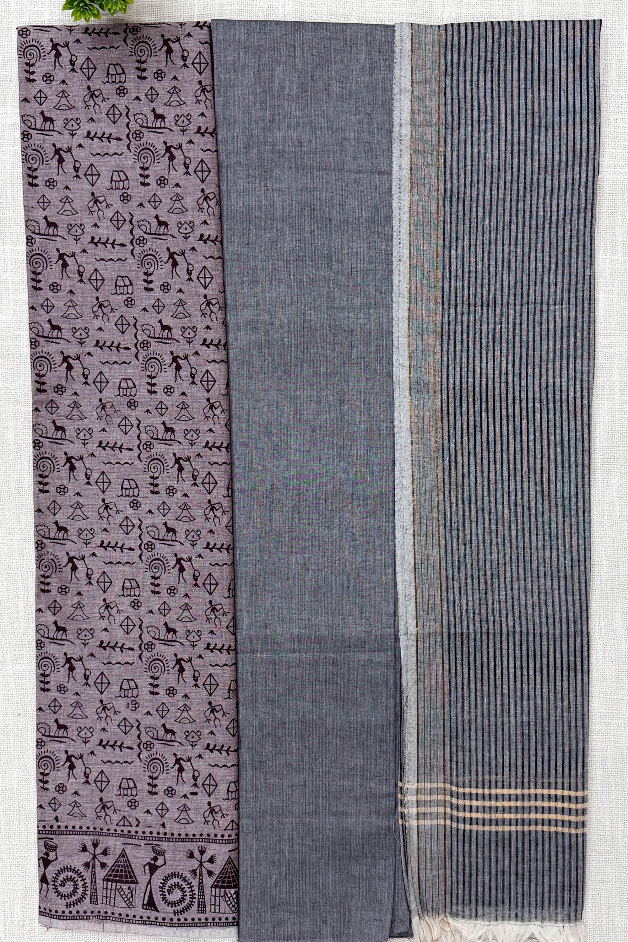 Black ,Brown ,Grey Cotton Unstitched Suit