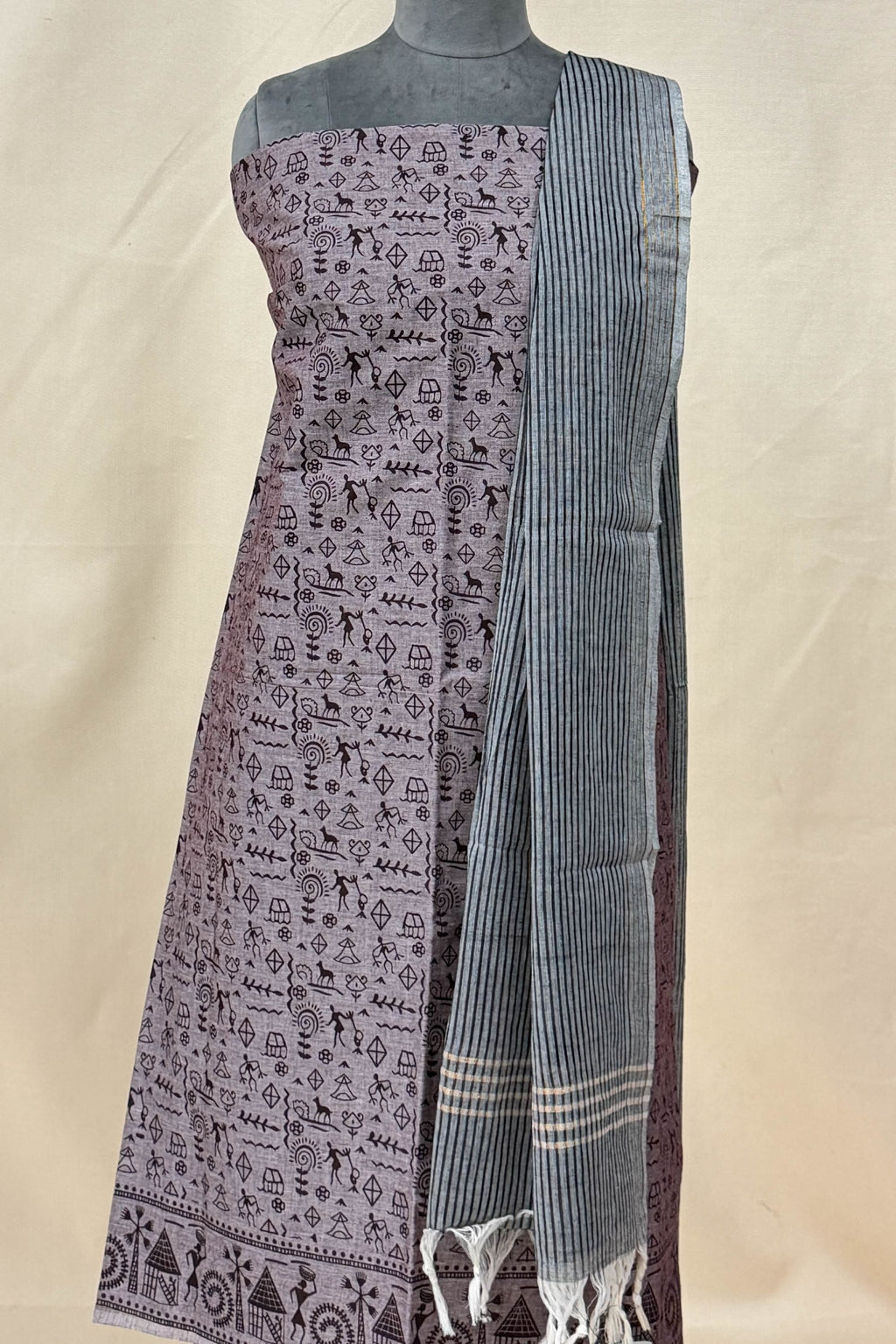 Black ,Brown ,Grey Cotton Unstitched Suit